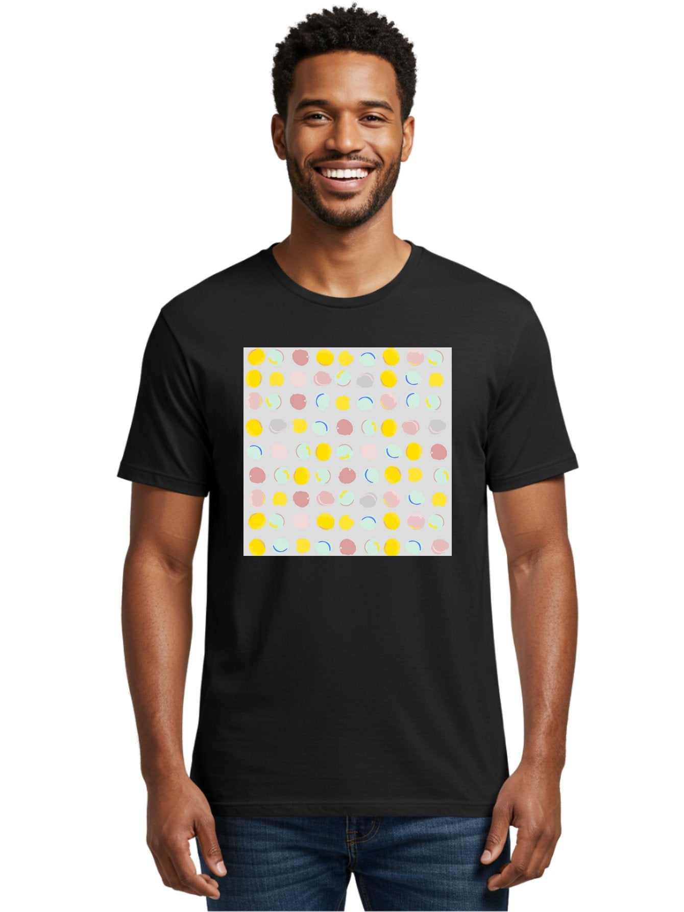 Pastel-Polka-Dots Men'S Graphic Tee, 100% Cotton, Comfortable Casual Summer Wear, Machine Washable, Pastel Colors, Abstract Design, Geometric Pattern, Colorful Dots, Creative Art, Decorative Background, Modern Style, Artistic Expression, Aac410 17