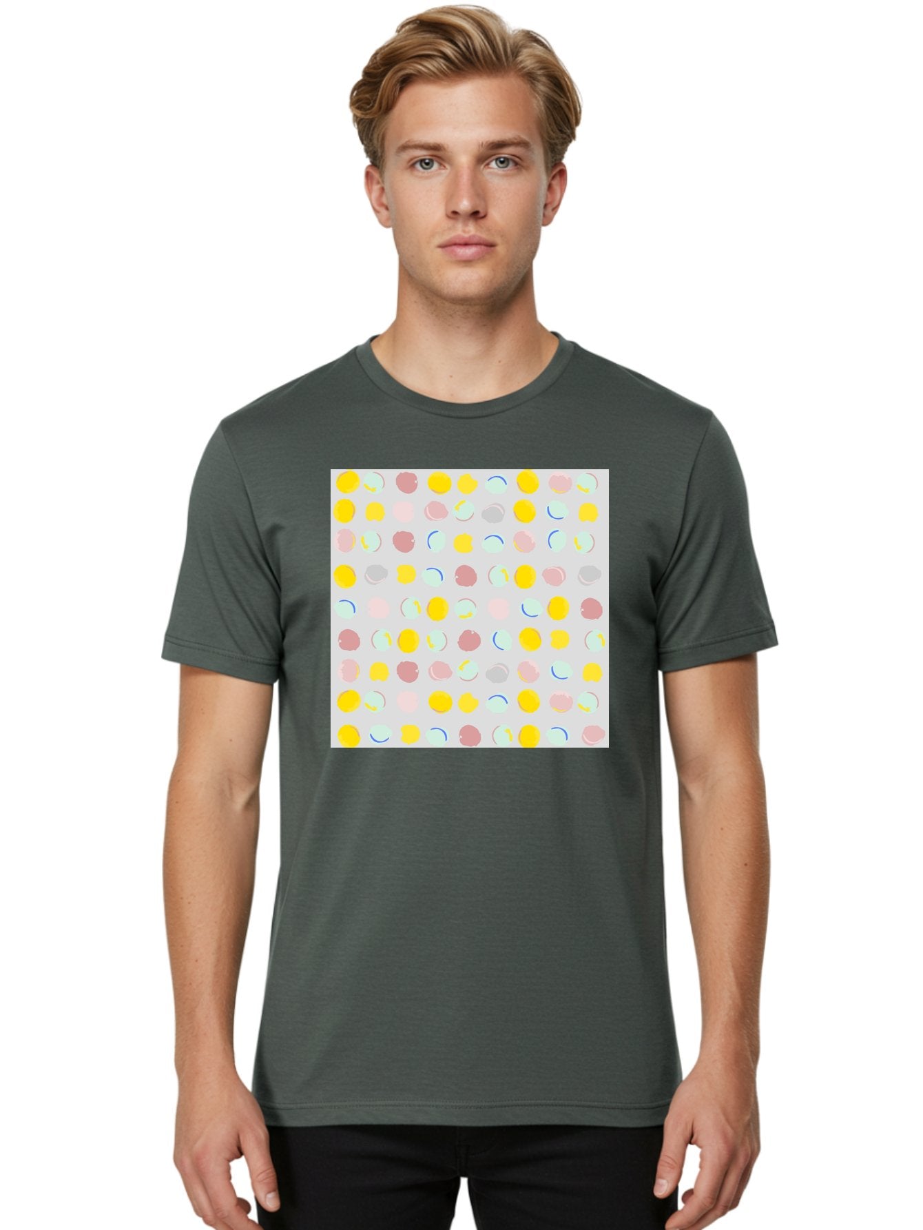 Pastel-Polka-Dots Men'S Graphic Tee, 100% Cotton, Comfortable Casual Summer Wear, Machine Washable, Pastel Colors, Abstract Design, Geometric Pattern, Colorful Dots, Creative Art, Decorative Background, Modern Style, Artistic Expression, Aac410 26