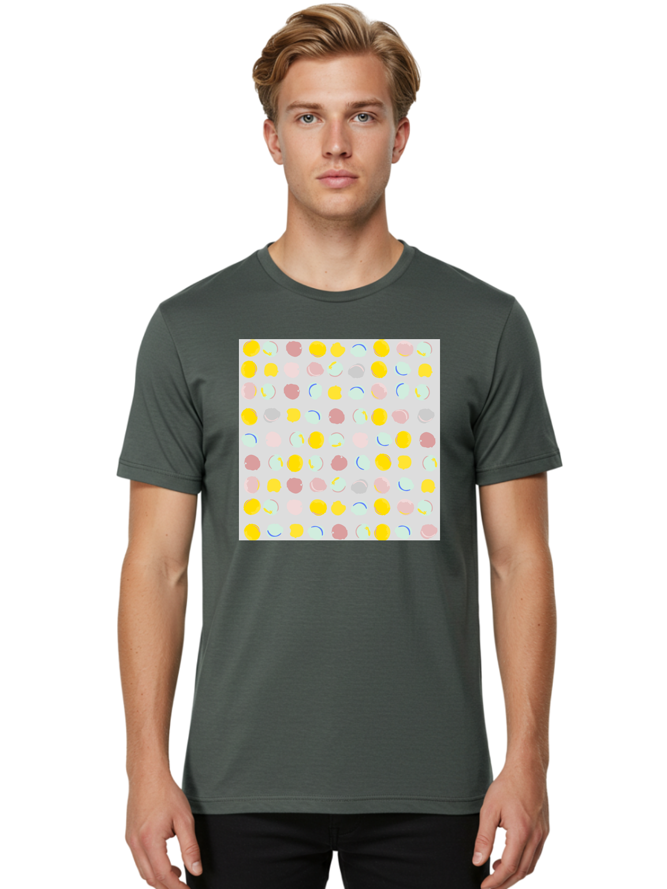 Pastel-Polka-Dots Men'S Graphic Tee, 100% Cotton, Comfortable Casual Summer Wear, Machine Washable, Pastel Colors, Abstract Design, Geometric Pattern, Colorful Dots, Creative Art, Decorative Background, Modern Style, Artistic Expression, Aac410 10