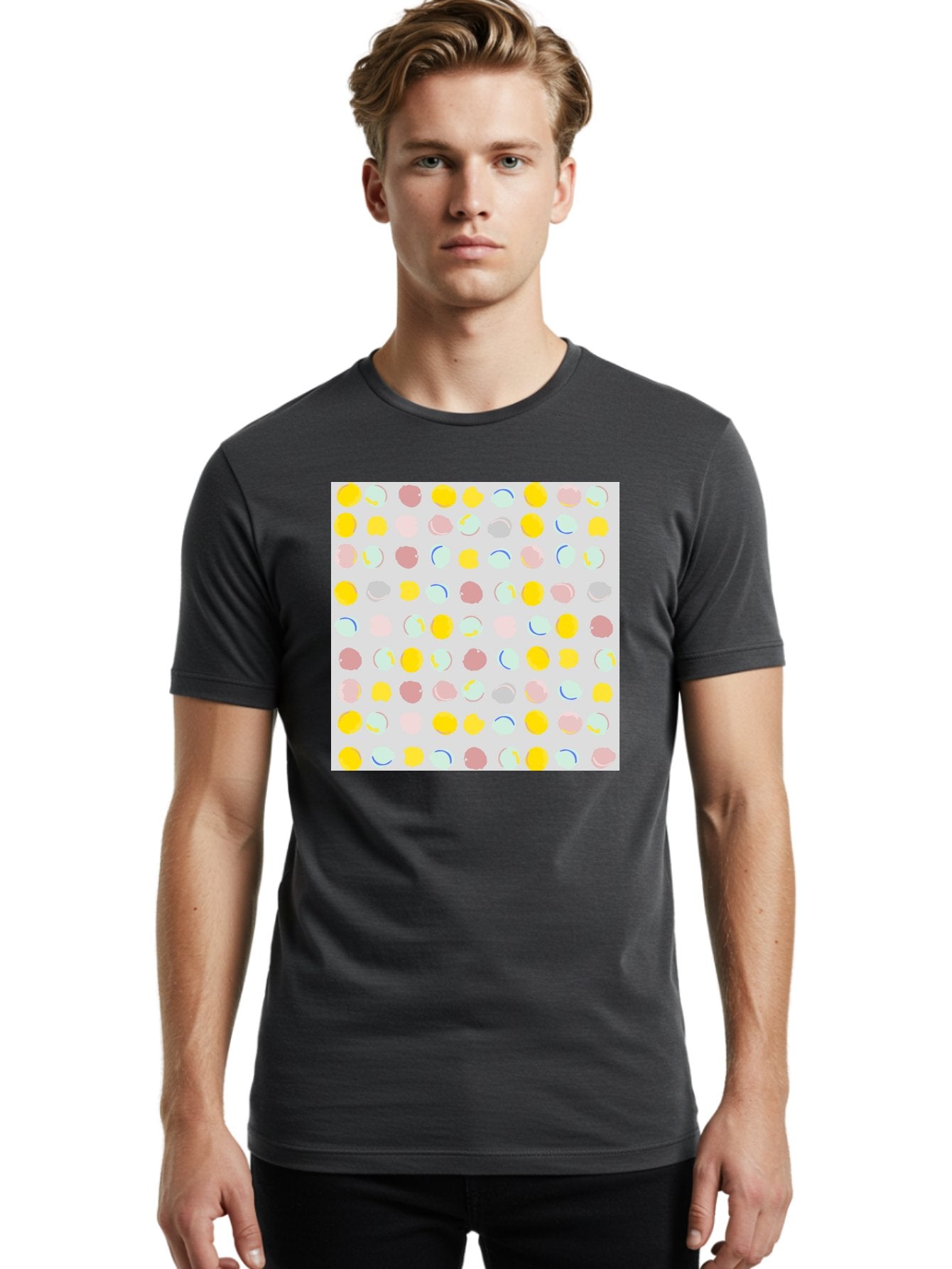 Pastel-Polka-Dots Men'S Graphic Tee, 100% Cotton, Comfortable Casual Summer Wear, Machine Washable, Pastel Colors, Abstract Design, Geometric Pattern, Colorful Dots, Creative Art, Decorative Background, Modern Style, Artistic Expression, Aac410 20