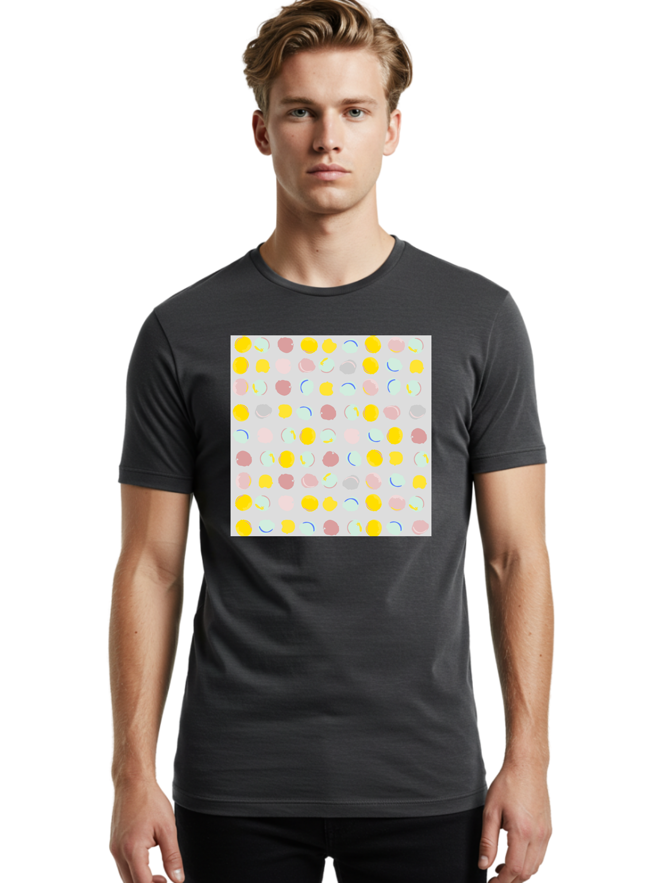 Pastel-Polka-Dots Men'S Graphic Tee, 100% Cotton, Comfortable Casual Summer Wear, Machine Washable, Pastel Colors, Abstract Design, Geometric Pattern, Colorful Dots, Creative Art, Decorative Background, Modern Style, Artistic Expression, Aac410 30