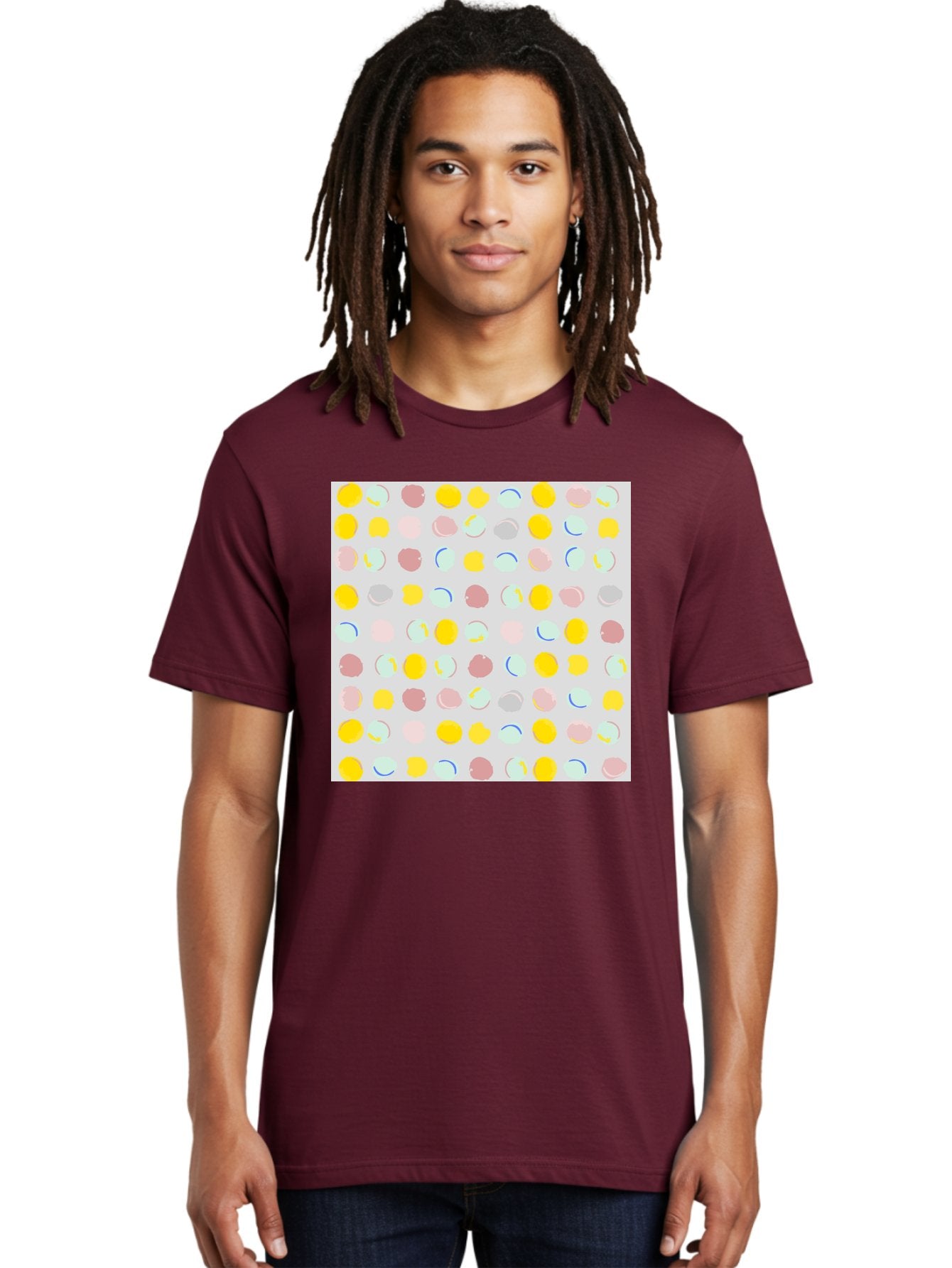 Pastel-Polka-Dots Men'S Graphic Tee, 100% Cotton, Comfortable Casual Summer Wear, Machine Washable, Pastel Colors, Abstract Design, Geometric Pattern, Colorful Dots, Creative Art, Decorative Background, Modern Style, Artistic Expression, Aac410 21