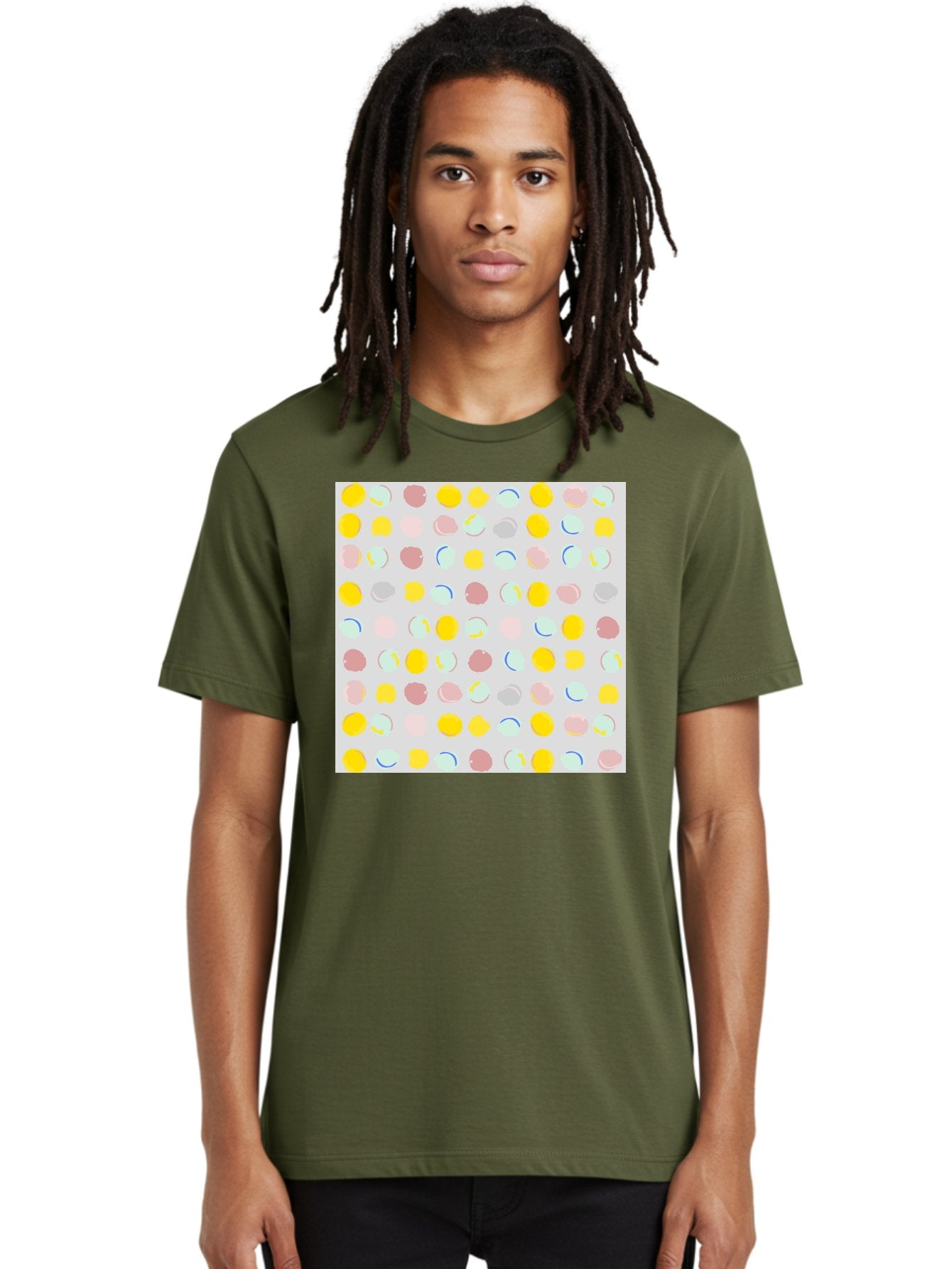 Pastel-Polka-Dots Men'S Graphic Tee, 100% Cotton, Comfortable Casual Summer Wear, Machine Washable, Pastel Colors, Abstract Design, Geometric Pattern, Colorful Dots, Creative Art, Decorative Background, Modern Style, Artistic Expression, Aac410 30