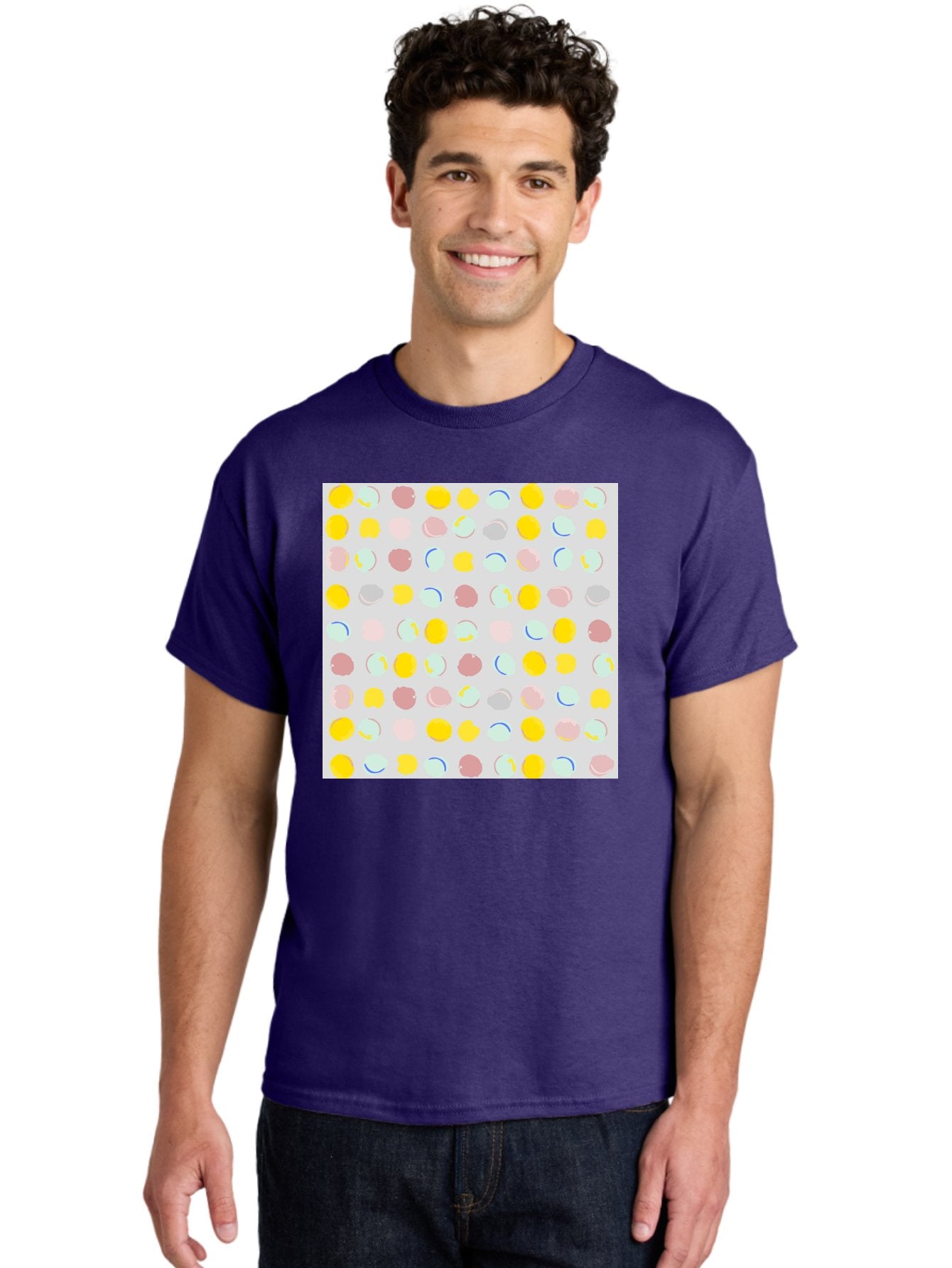 Pastel-Polka-Dots Men'S Graphic Tee, 100% Cotton, Comfortable Casual Summer Wear, Machine Washable, Pastel Colors, Abstract Design, Geometric Pattern, Colorful Dots, Creative Art, Decorative Background, Modern Style, Artistic Expression, Aac410 23