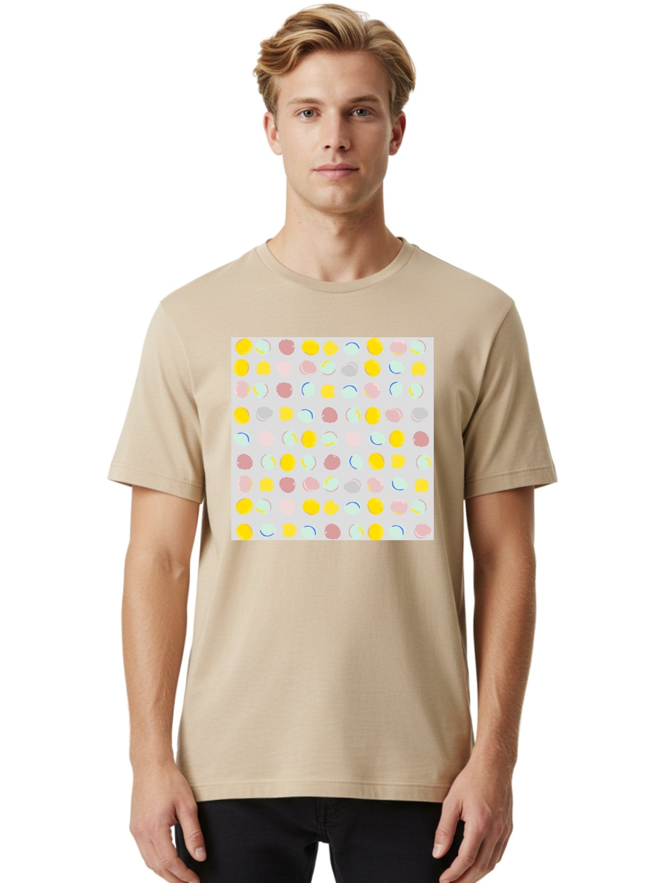 Pastel-Polka-Dots Men'S Graphic Tee, 100% Cotton, Comfortable Casual Summer Wear, Machine Washable, Pastel Colors, Abstract Design, Geometric Pattern, Colorful Dots, Creative Art, Decorative Background, Modern Style, Artistic Expression, Aac410 28