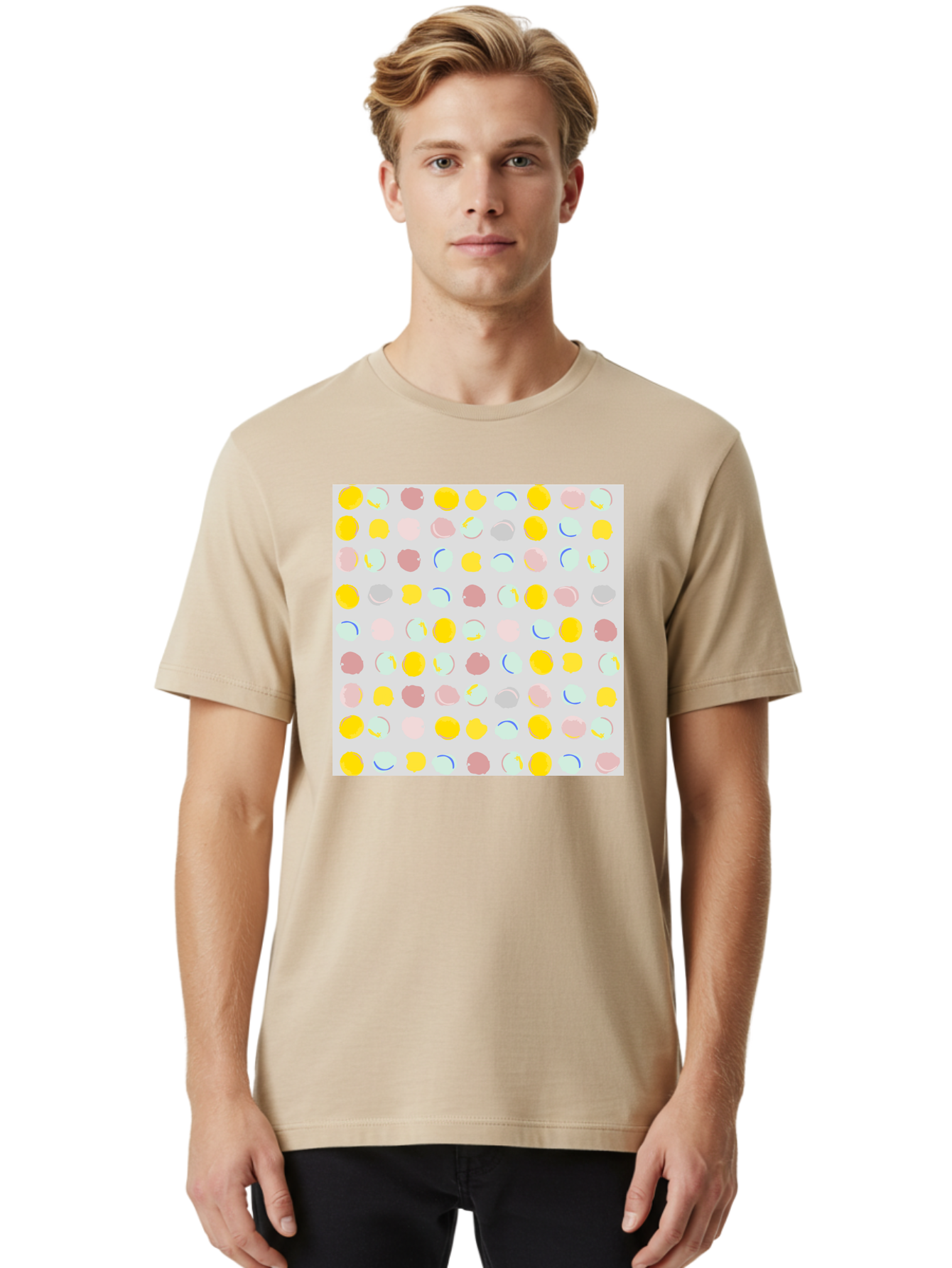 Pastel-Polka-Dots Men'S Graphic Tee, 100% Cotton, Comfortable Casual Summer Wear, Machine Washable, Pastel Colors, Abstract Design, Geometric Pattern, Colorful Dots, Creative Art, Decorative Background, Modern Style, Artistic Expression, Aac410 6