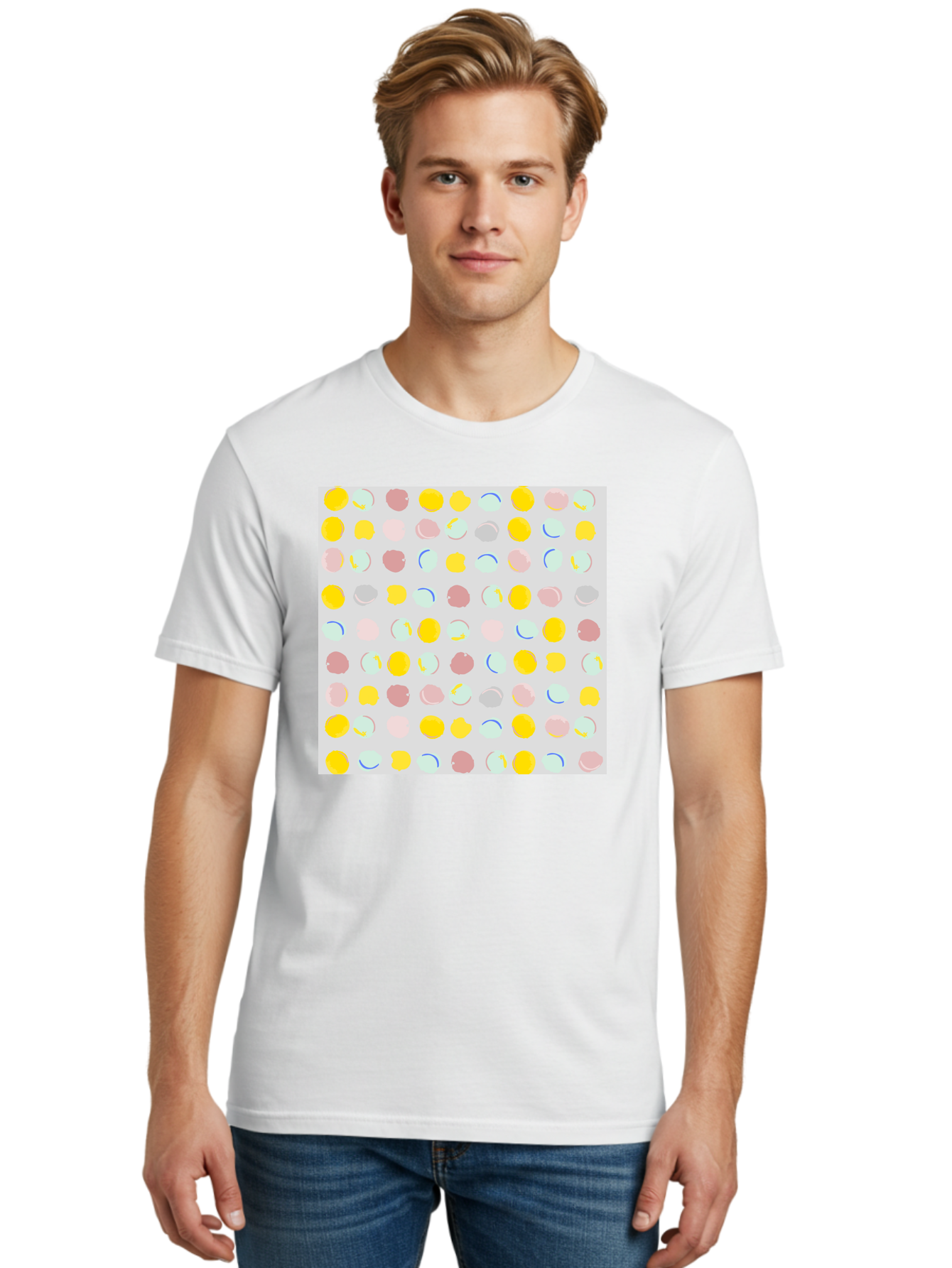 Pastel-Polka-Dots Men'S Graphic Tee, 100% Cotton, Comfortable Casual Summer Wear, Machine Washable, Pastel Colors, Abstract Design, Geometric Pattern, Colorful Dots, Creative Art, Decorative Background, Modern Style, Artistic Expression, Aac410 14