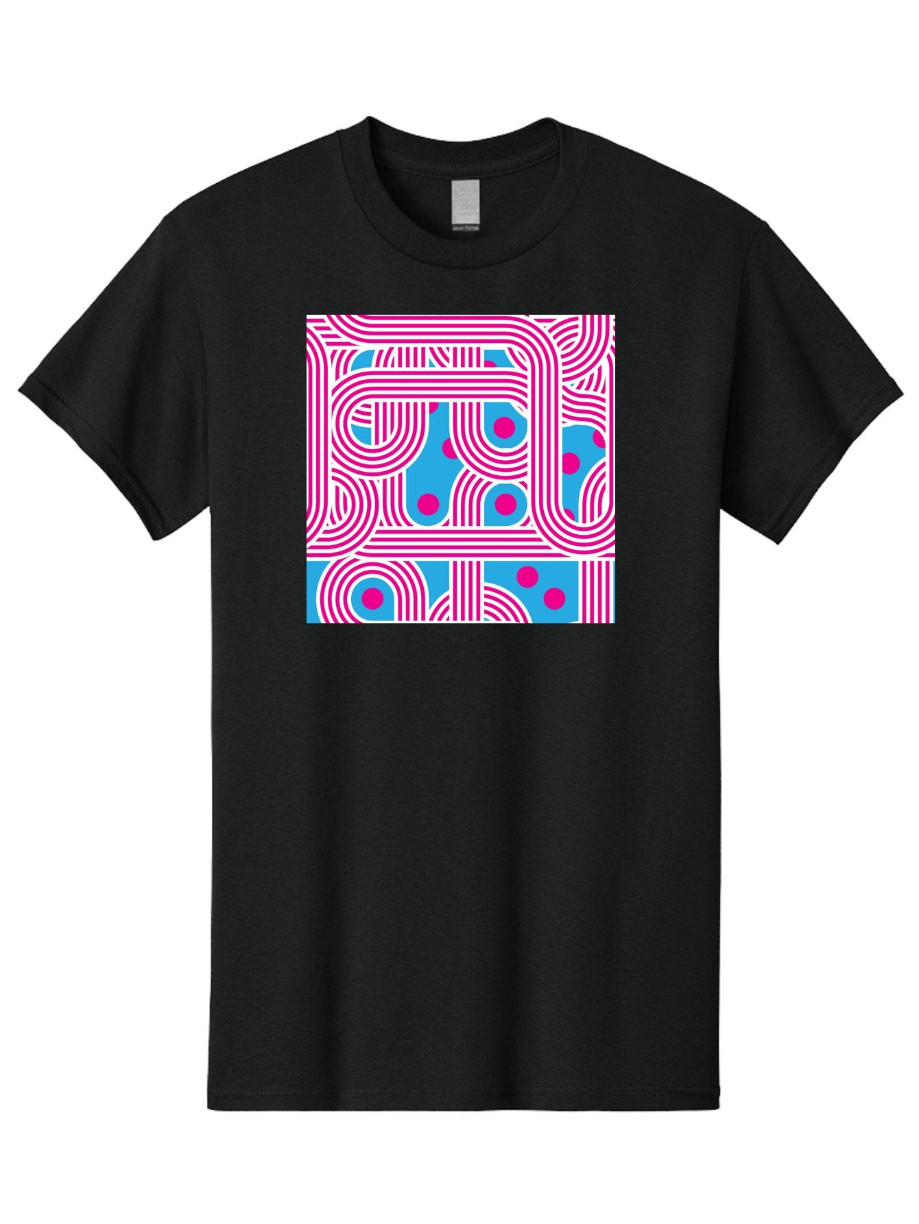 Pink-Lines-And-Dots Men'S Graphic Tee, 100% Cotton, Comfortable Casual Summer Wear, Machine Washable, Pink Lines Pattern, Blue Background, Geometric Shapes, Abstract Design, Vibrant Colors, Modern Art, Playful Graphics, Contemporary Style Aac411 10