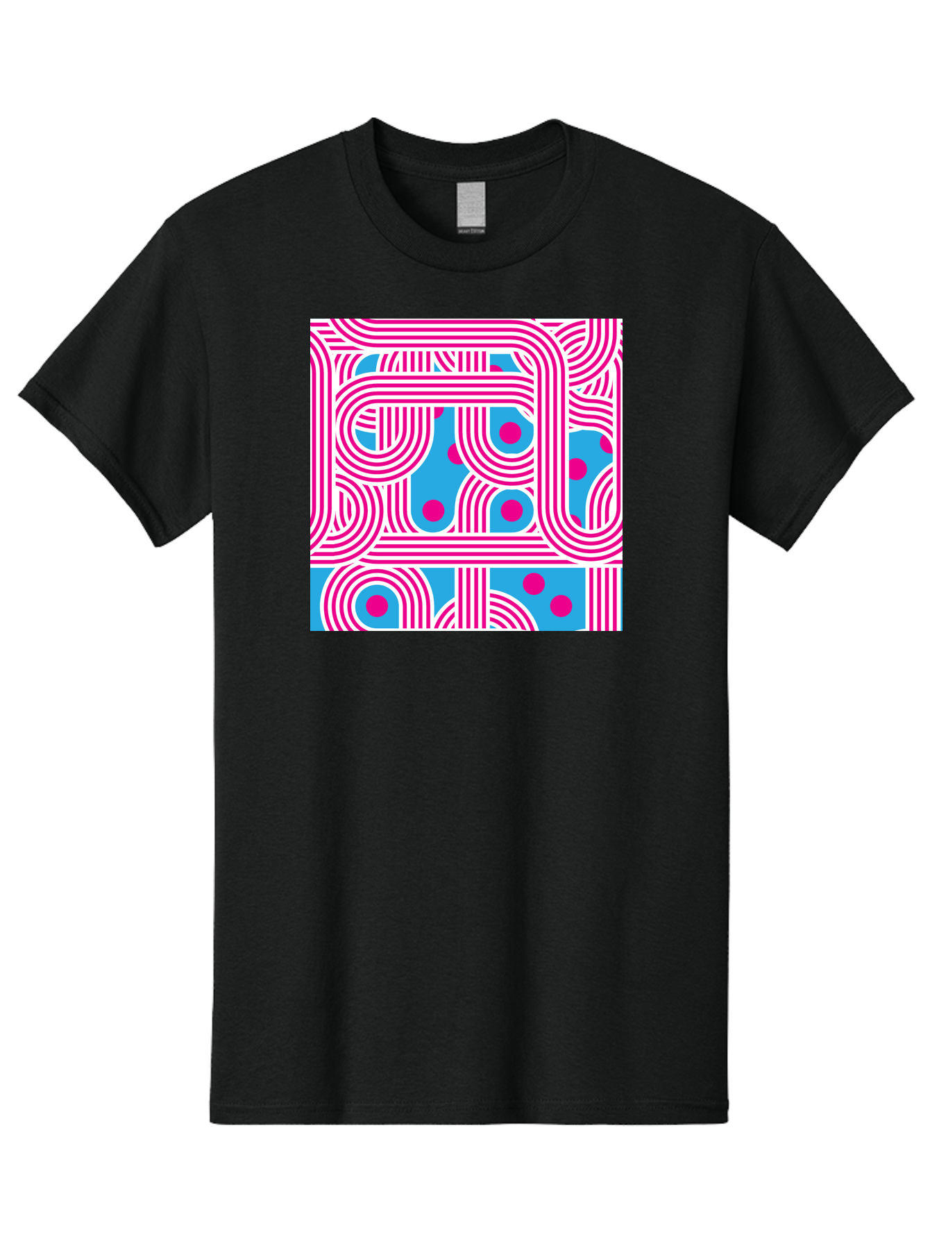 Pink-Lines-And-Dots Men'S Graphic Tee, 100% Cotton, Comfortable Casual Summer Wear, Machine Washable, Pink Lines Pattern, Blue Background, Geometric Shapes, Abstract Design, Vibrant Colors, Modern Art, Playful Graphics, Contemporary Style Aac411 27