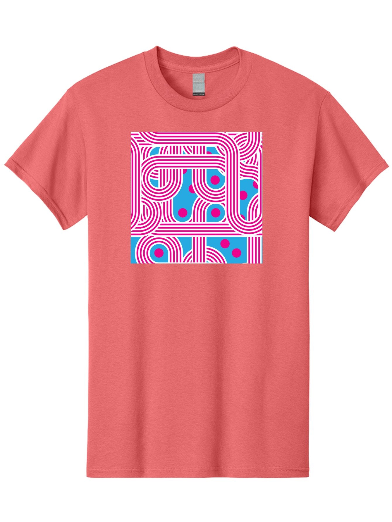 Pink-Lines-And-Dots Men'S Graphic Tee, 100% Cotton, Comfortable Casual Summer Wear, Machine Washable, Pink Lines Pattern, Blue Background, Geometric Shapes, Abstract Design, Vibrant Colors, Modern Art, Playful Graphics, Contemporary Style Aac411 7