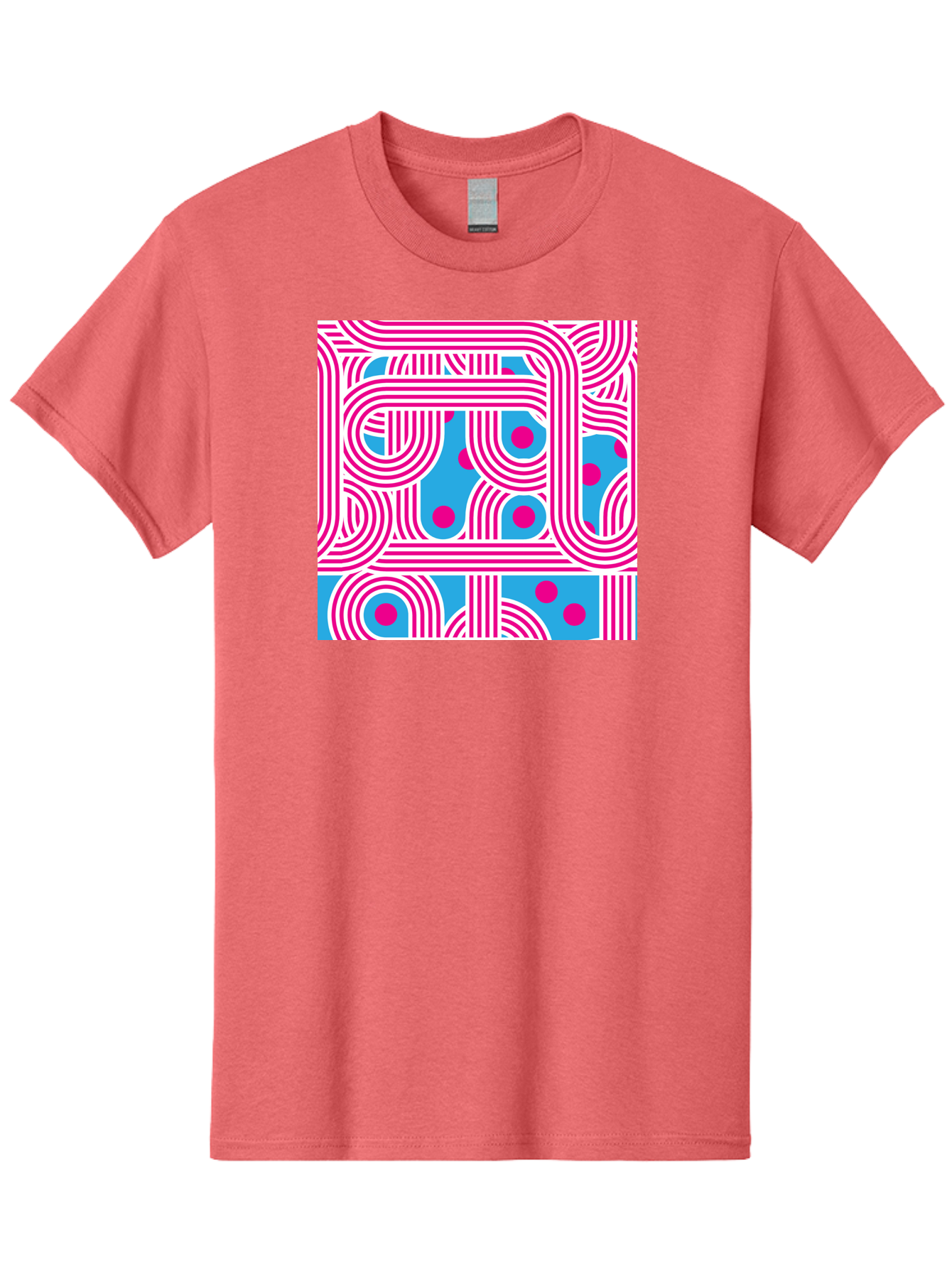Pink-Lines-And-Dots Men'S Graphic Tee, 100% Cotton, Comfortable Casual Summer Wear, Machine Washable, Pink Lines Pattern, Blue Background, Geometric Shapes, Abstract Design, Vibrant Colors, Modern Art, Playful Graphics, Contemporary Style Aac411 25