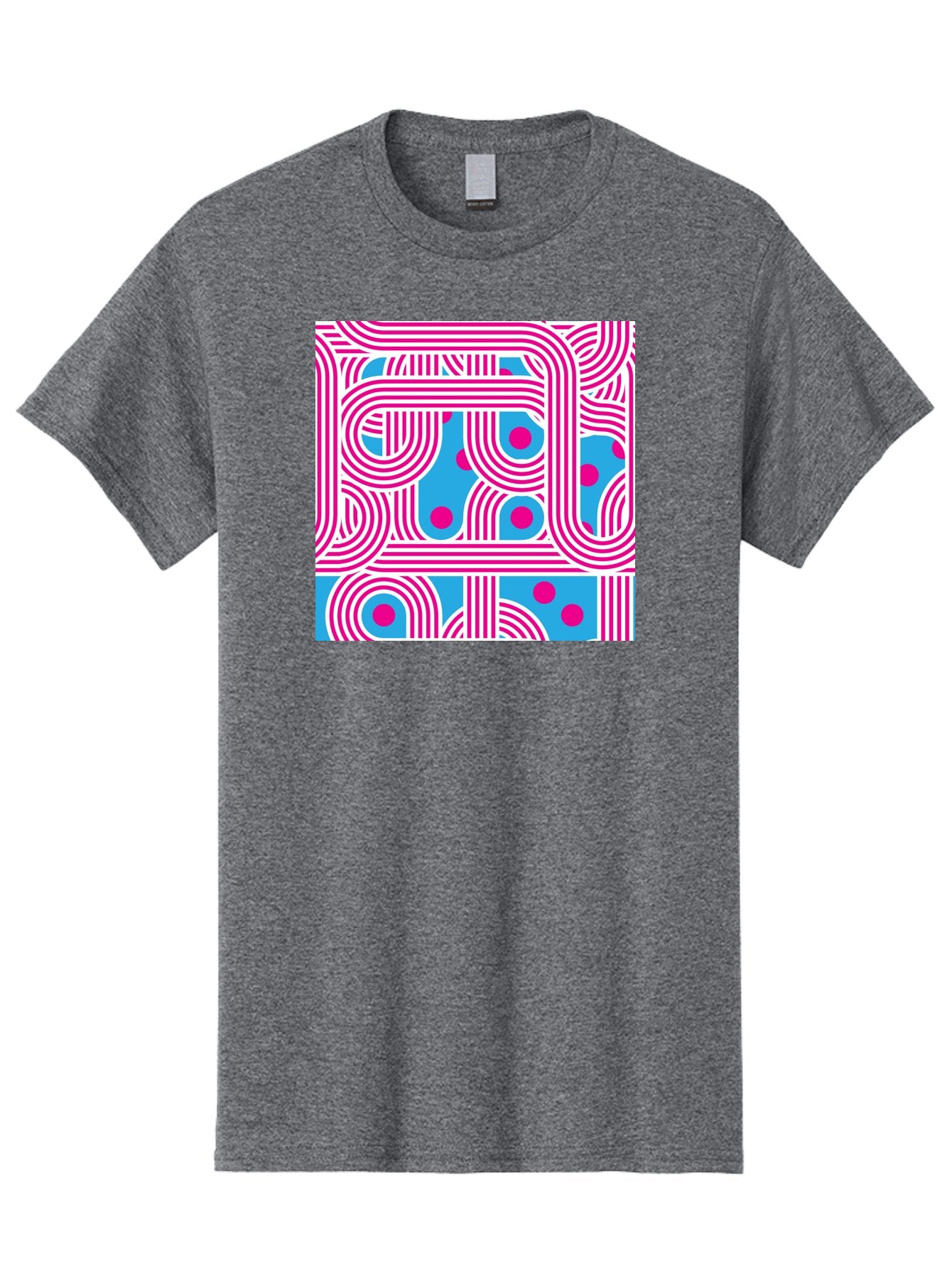 Pink-Lines-And-Dots Men'S Graphic Tee, 100% Cotton, Comfortable Casual Summer Wear, Machine Washable, Pink Lines Pattern, Blue Background, Geometric Shapes, Abstract Design, Vibrant Colors, Modern Art, Playful Graphics, Contemporary Style Aac411 12
