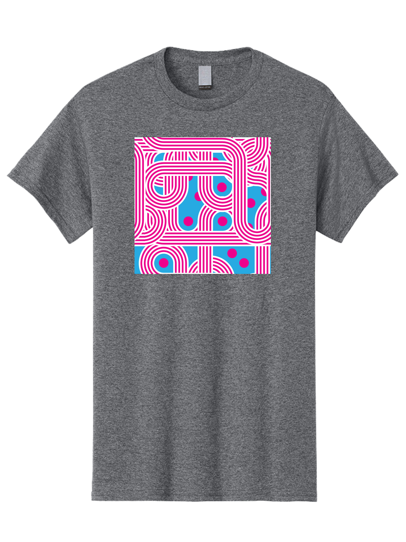 Pink-Lines-And-Dots Men'S Graphic Tee, 100% Cotton, Comfortable Casual Summer Wear, Machine Washable, Pink Lines Pattern, Blue Background, Geometric Shapes, Abstract Design, Vibrant Colors, Modern Art, Playful Graphics, Contemporary Style Aac411 5