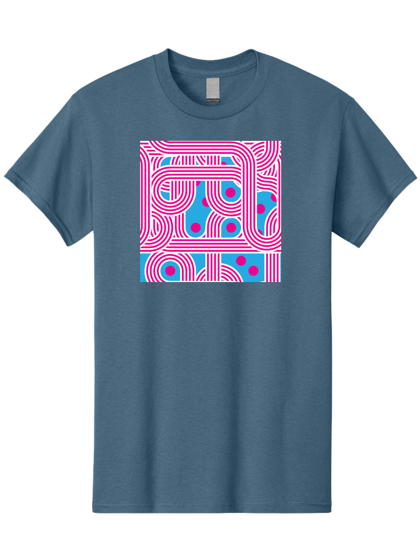 Pink-Lines-And-Dots Men'S Graphic Tee, 100% Cotton, Comfortable Casual Summer Wear, Machine Washable, Pink Lines Pattern, Blue Background, Geometric Shapes, Abstract Design, Vibrant Colors, Modern Art, Playful Graphics, Contemporary Style Aac411 11