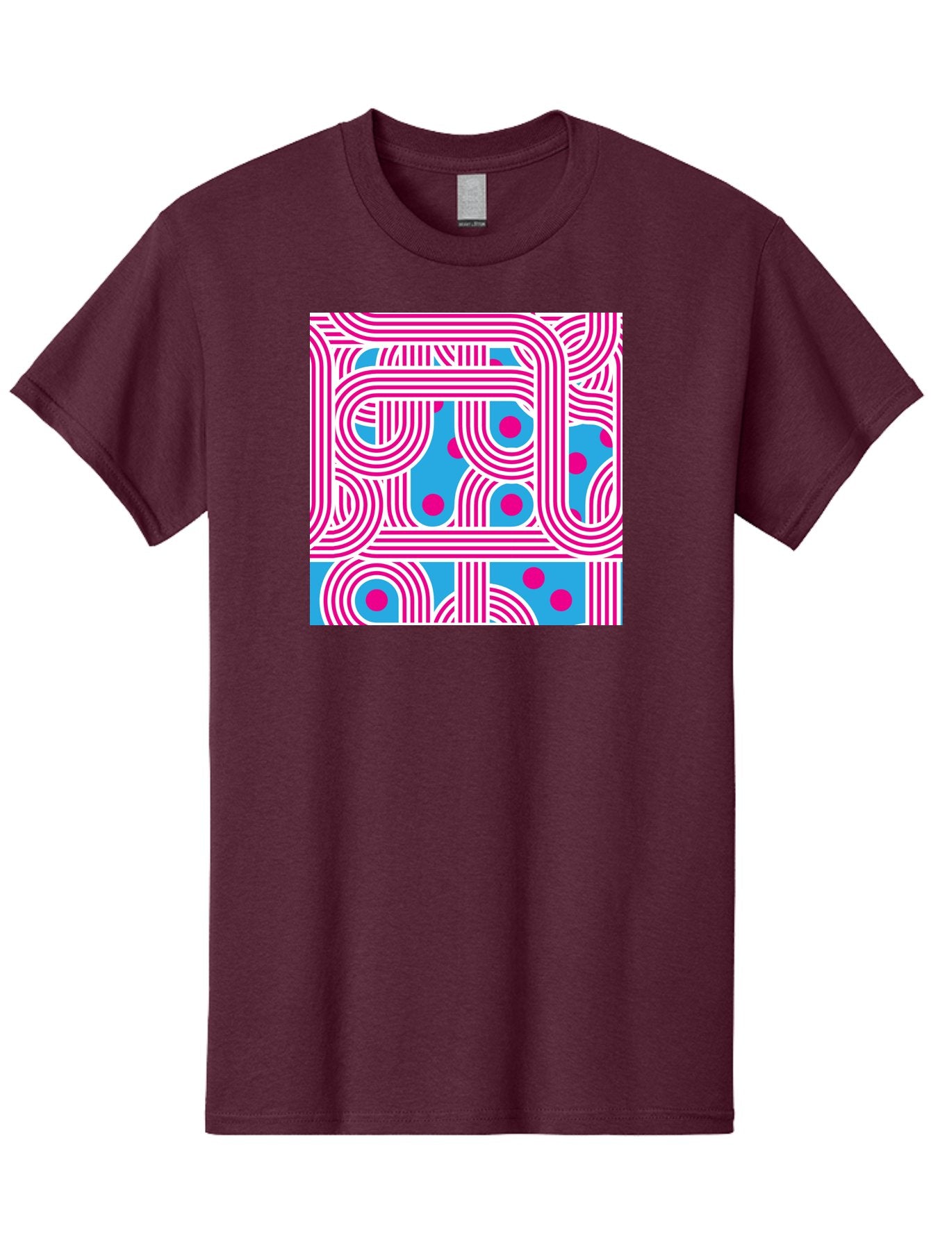 Pink-Lines-And-Dots Men'S Graphic Tee, 100% Cotton, Comfortable Casual Summer Wear, Machine Washable, Pink Lines Pattern, Blue Background, Geometric Shapes, Abstract Design, Vibrant Colors, Modern Art, Playful Graphics, Contemporary Style Aac411 5