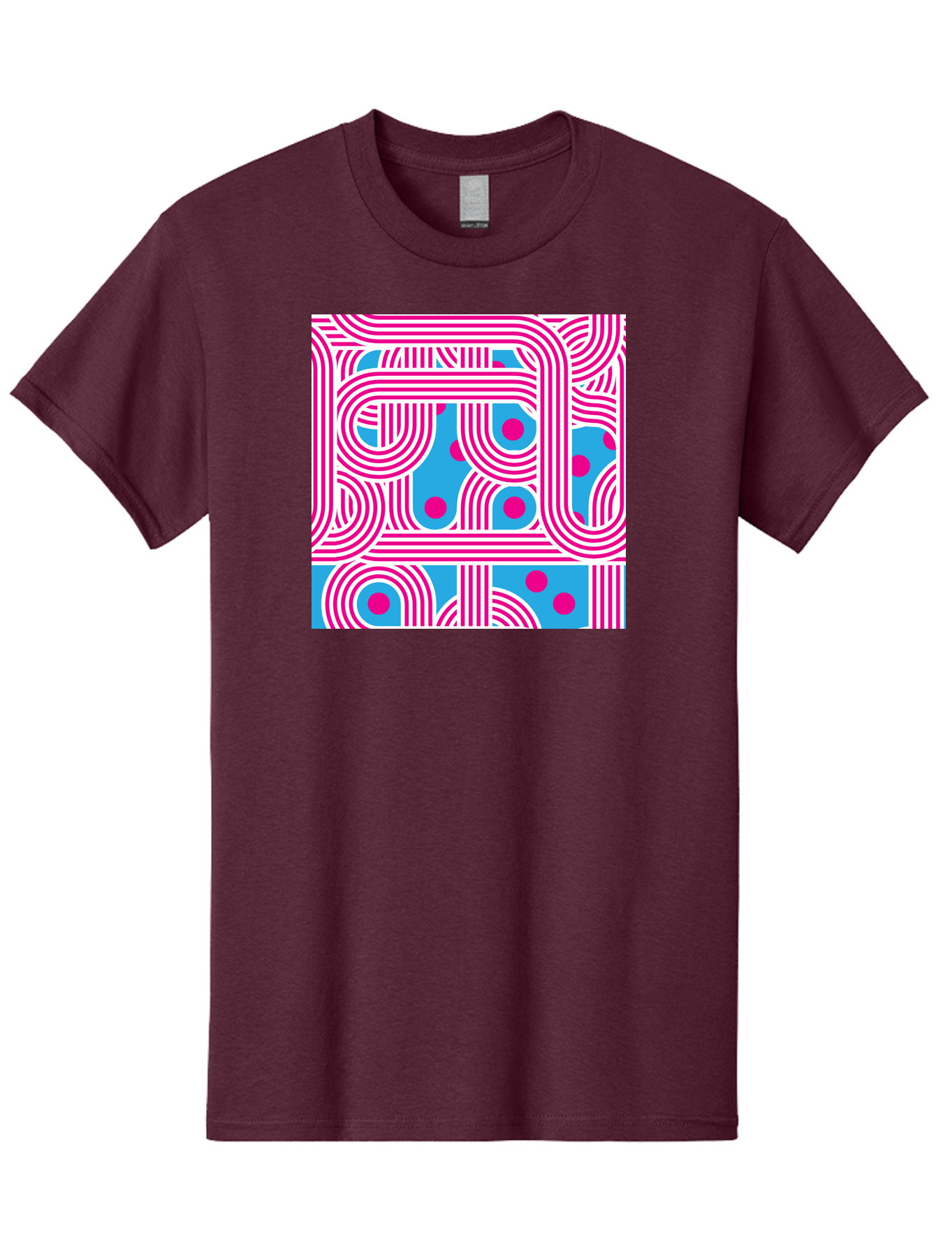 Pink-Lines-And-Dots Men'S Graphic Tee, 100% Cotton, Comfortable Casual Summer Wear, Machine Washable, Pink Lines Pattern, Blue Background, Geometric Shapes, Abstract Design, Vibrant Colors, Modern Art, Playful Graphics, Contemporary Style Aac411 15