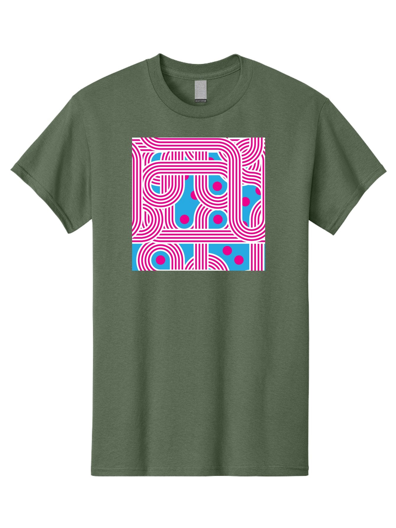 Pink-Lines-And-Dots Men'S Graphic Tee, 100% Cotton, Comfortable Casual Summer Wear, Machine Washable, Pink Lines Pattern, Blue Background, Geometric Shapes, Abstract Design, Vibrant Colors, Modern Art, Playful Graphics, Contemporary Style Aac411 14