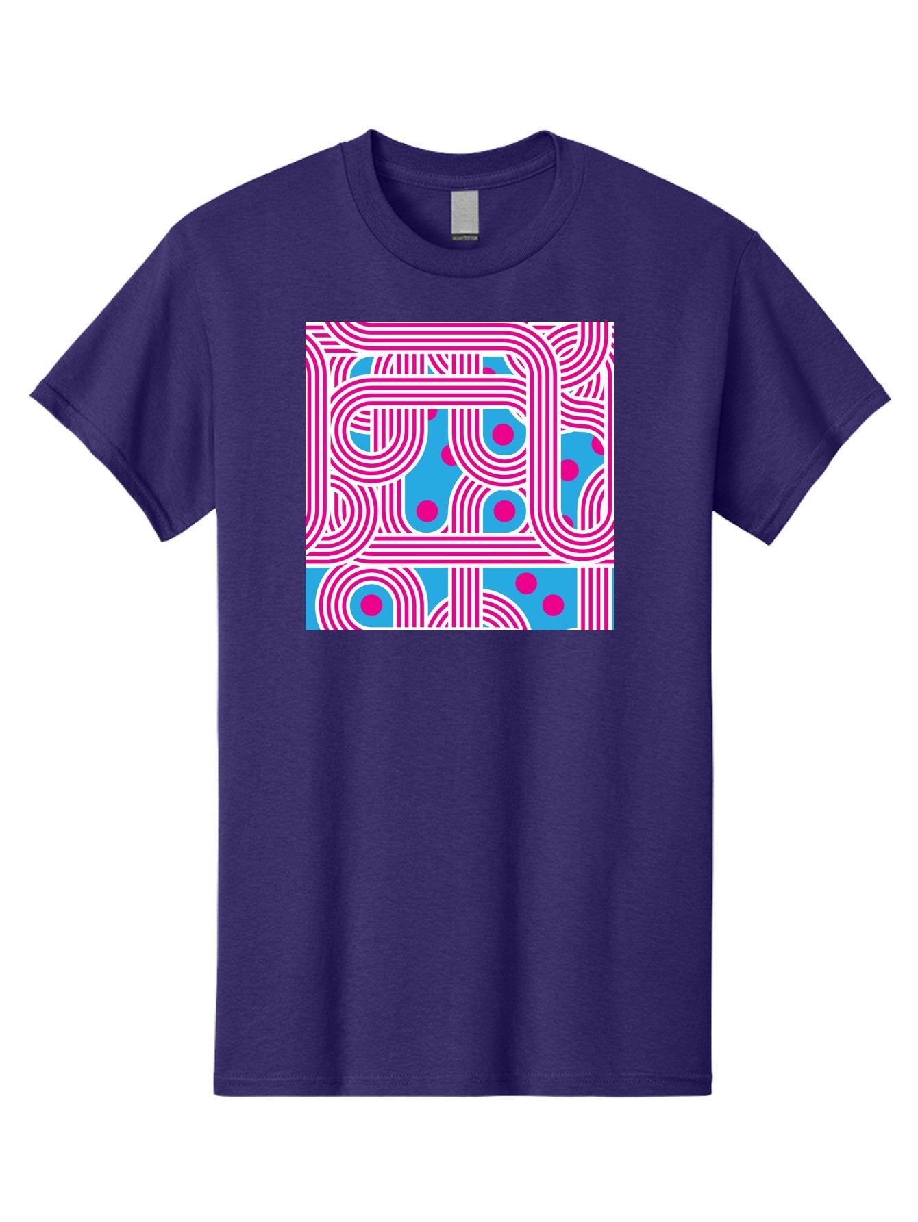 Pink-Lines-And-Dots Men'S Graphic Tee, 100% Cotton, Comfortable Casual Summer Wear, Machine Washable, Pink Lines Pattern, Blue Background, Geometric Shapes, Abstract Design, Vibrant Colors, Modern Art, Playful Graphics, Contemporary Style Aac411 13