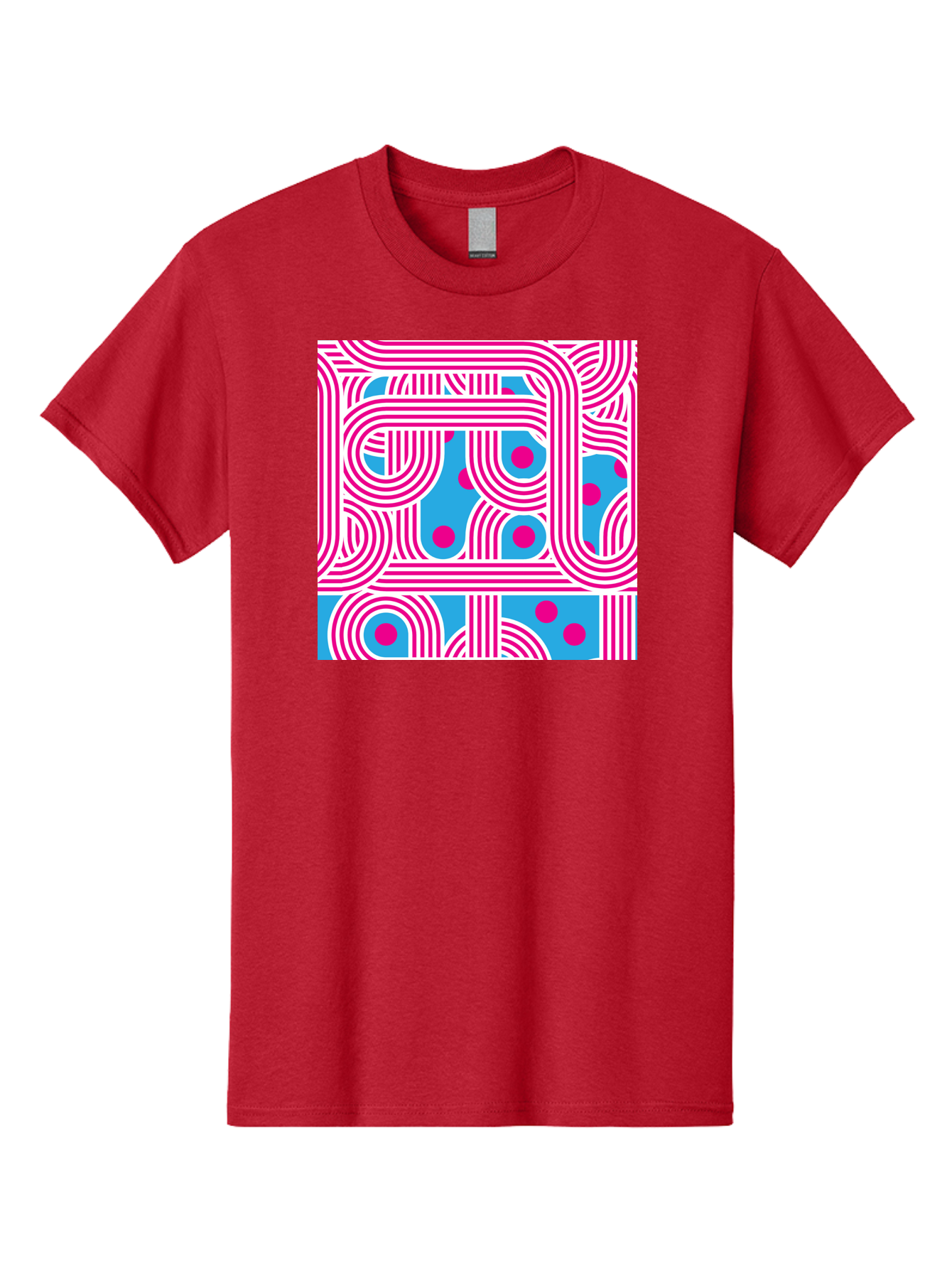 Pink-Lines-And-Dots Men'S Graphic Tee, 100% Cotton, Comfortable Casual Summer Wear, Machine Washable, Pink Lines Pattern, Blue Background, Geometric Shapes, Abstract Design, Vibrant Colors, Modern Art, Playful Graphics, Contemporary Style Aac411 21