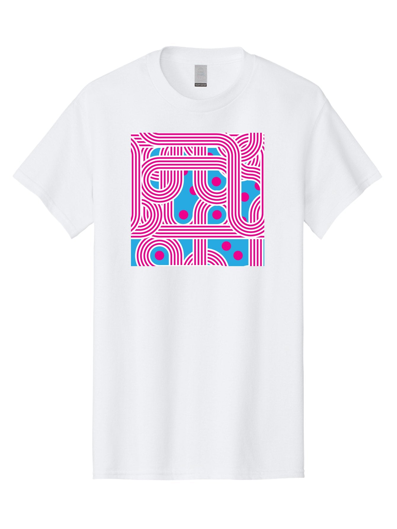 Pink-Lines-And-Dots Men'S Graphic Tee, 100% Cotton, Comfortable Casual Summer Wear, Machine Washable, Pink Lines Pattern, Blue Background, Geometric Shapes, Abstract Design, Vibrant Colors, Modern Art, Playful Graphics, Contemporary Style Aac411 9