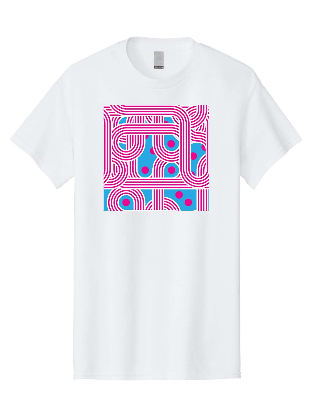 Pink-Lines-And-Dots Men'S Graphic Tee, 100% Cotton, Comfortable Casual Summer Wear, Machine Washable, Pink Lines Pattern, Blue Background, Geometric Shapes, Abstract Design, Vibrant Colors, Modern Art, Playful Graphics, Contemporary Style Aac411 9
