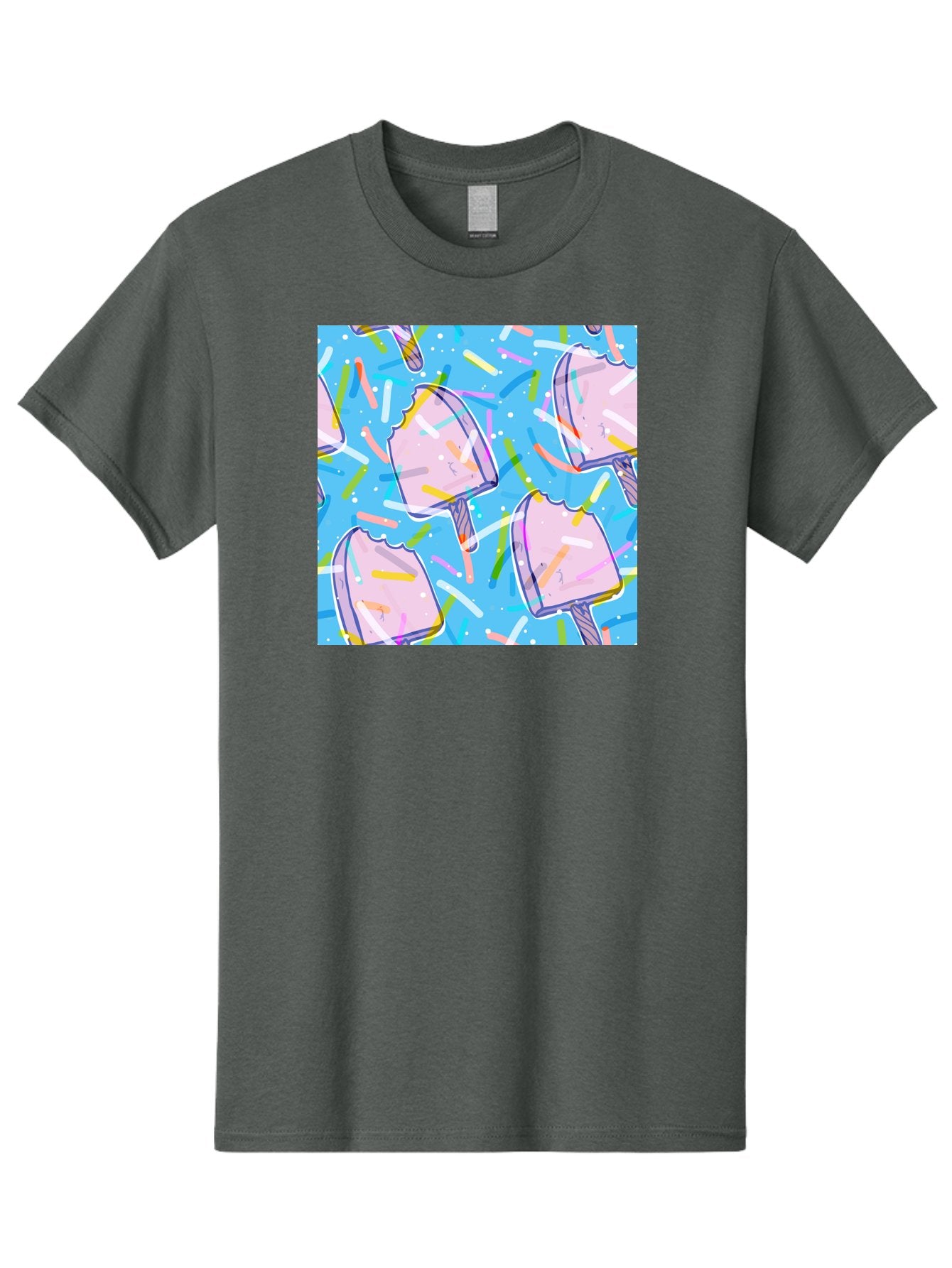 Pink-Popsicles Men'S Graphic Tee, 100% Cotton, Comfortable Casual Summer Wear, Machine Washable, Pink Ice Cream, Ice Pops, Colorful Sprinkles, Sweet Treats, Summer Fun, Candy Coating, Pastel Colors, Festive Atmosphere, Party Theme Aac412 14