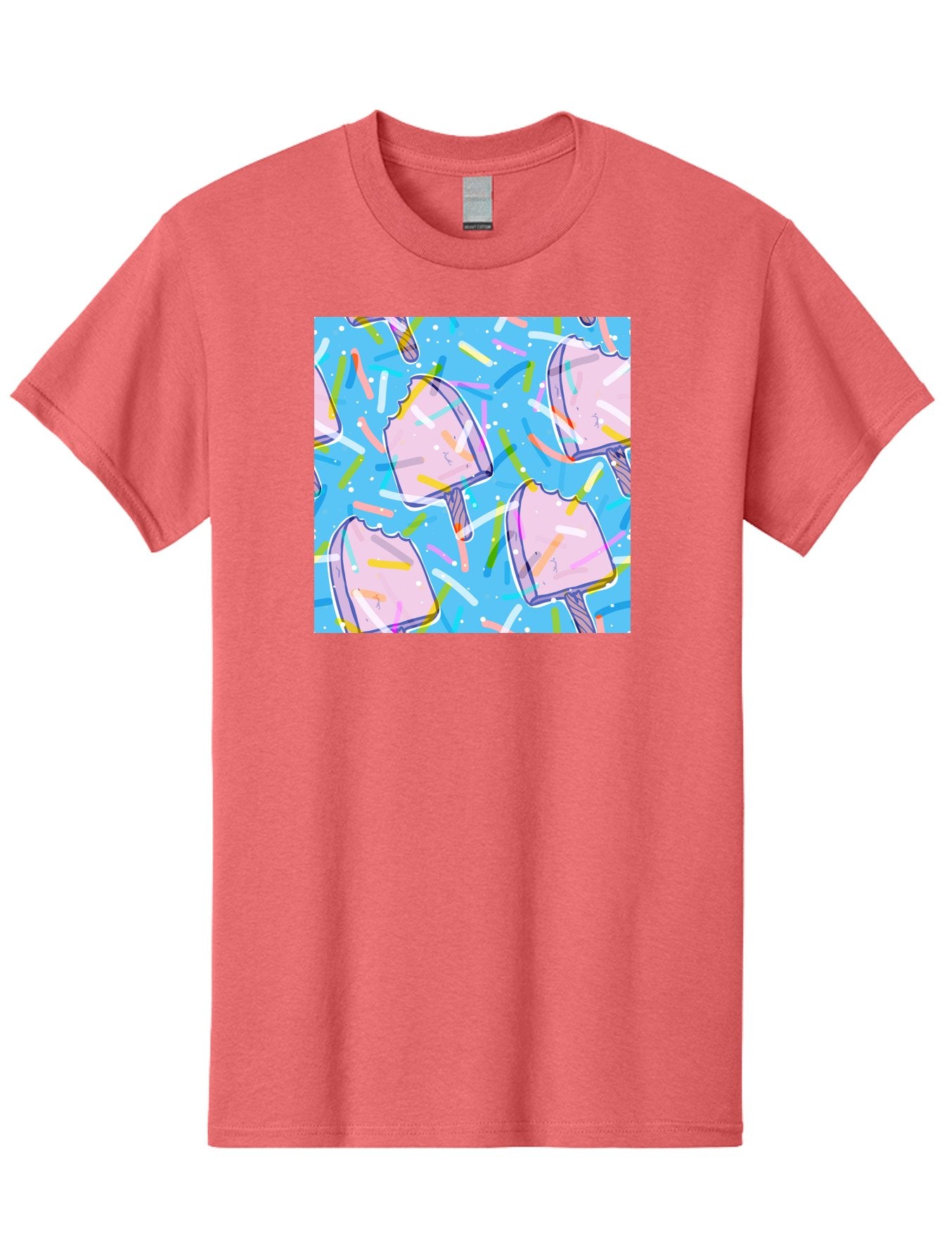Pink-Popsicles Men'S Graphic Tee, 100% Cotton, Comfortable Casual Summer Wear, Machine Washable, Pink Ice Cream, Ice Pops, Colorful Sprinkles, Sweet Treats, Summer Fun, Candy Coating, Pastel Colors, Festive Atmosphere, Party Theme Aac412 12