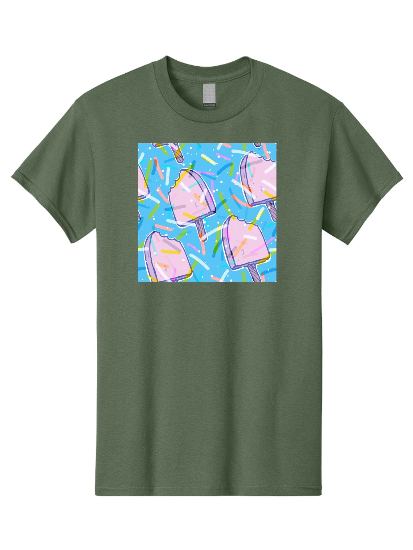Pink-Popsicles Men'S Graphic Tee, 100% Cotton, Comfortable Casual Summer Wear, Machine Washable, Pink Ice Cream, Ice Pops, Colorful Sprinkles, Sweet Treats, Summer Fun, Candy Coating, Pastel Colors, Festive Atmosphere, Party Theme Aac412 11