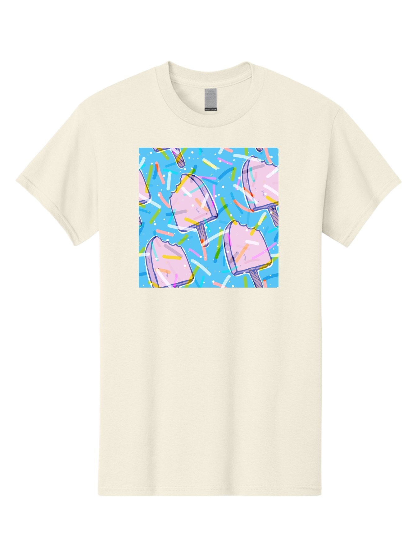 Pink-Popsicles Men'S Graphic Tee, 100% Cotton, Comfortable Casual Summer Wear, Machine Washable, Pink Ice Cream, Ice Pops, Colorful Sprinkles, Sweet Treats, Summer Fun, Candy Coating, Pastel Colors, Festive Atmosphere, Party Theme Aac412 5