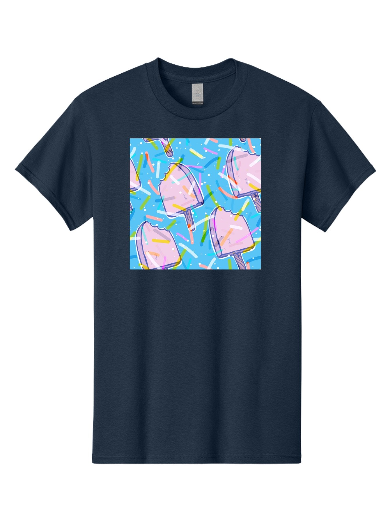 Pink-Popsicles Men'S Graphic Tee, 100% Cotton, Comfortable Casual Summer Wear, Machine Washable, Pink Ice Cream, Ice Pops, Colorful Sprinkles, Sweet Treats, Summer Fun, Candy Coating, Pastel Colors, Festive Atmosphere, Party Theme Aac412 9