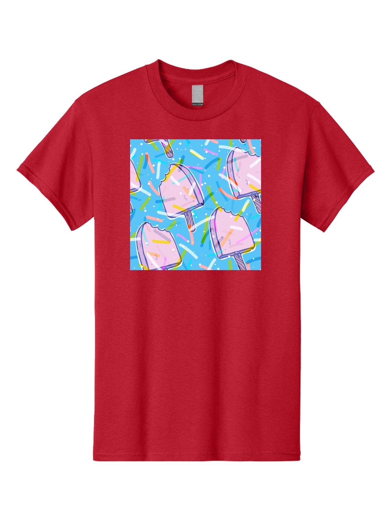 Pink-Popsicles Men'S Graphic Tee, 100% Cotton, Comfortable Casual Summer Wear, Machine Washable, Pink Ice Cream, Ice Pops, Colorful Sprinkles, Sweet Treats, Summer Fun, Candy Coating, Pastel Colors, Festive Atmosphere, Party Theme Aac412 6
