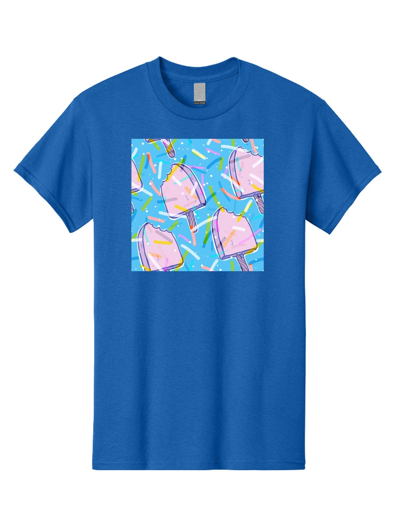 Pink-Popsicles Men'S Graphic Tee, 100% Cotton, Comfortable Casual Summer Wear, Machine Washable, Pink Ice Cream, Ice Pops, Colorful Sprinkles, Sweet Treats, Summer Fun, Candy Coating, Pastel Colors, Festive Atmosphere, Party Theme Aac412 4