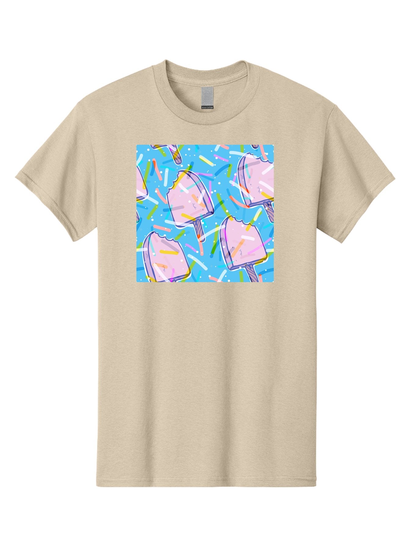 Pink-Popsicles Men'S Graphic Tee, 100% Cotton, Comfortable Casual Summer Wear, Machine Washable, Pink Ice Cream, Ice Pops, Colorful Sprinkles, Sweet Treats, Summer Fun, Candy Coating, Pastel Colors, Festive Atmosphere, Party Theme Aac412 13