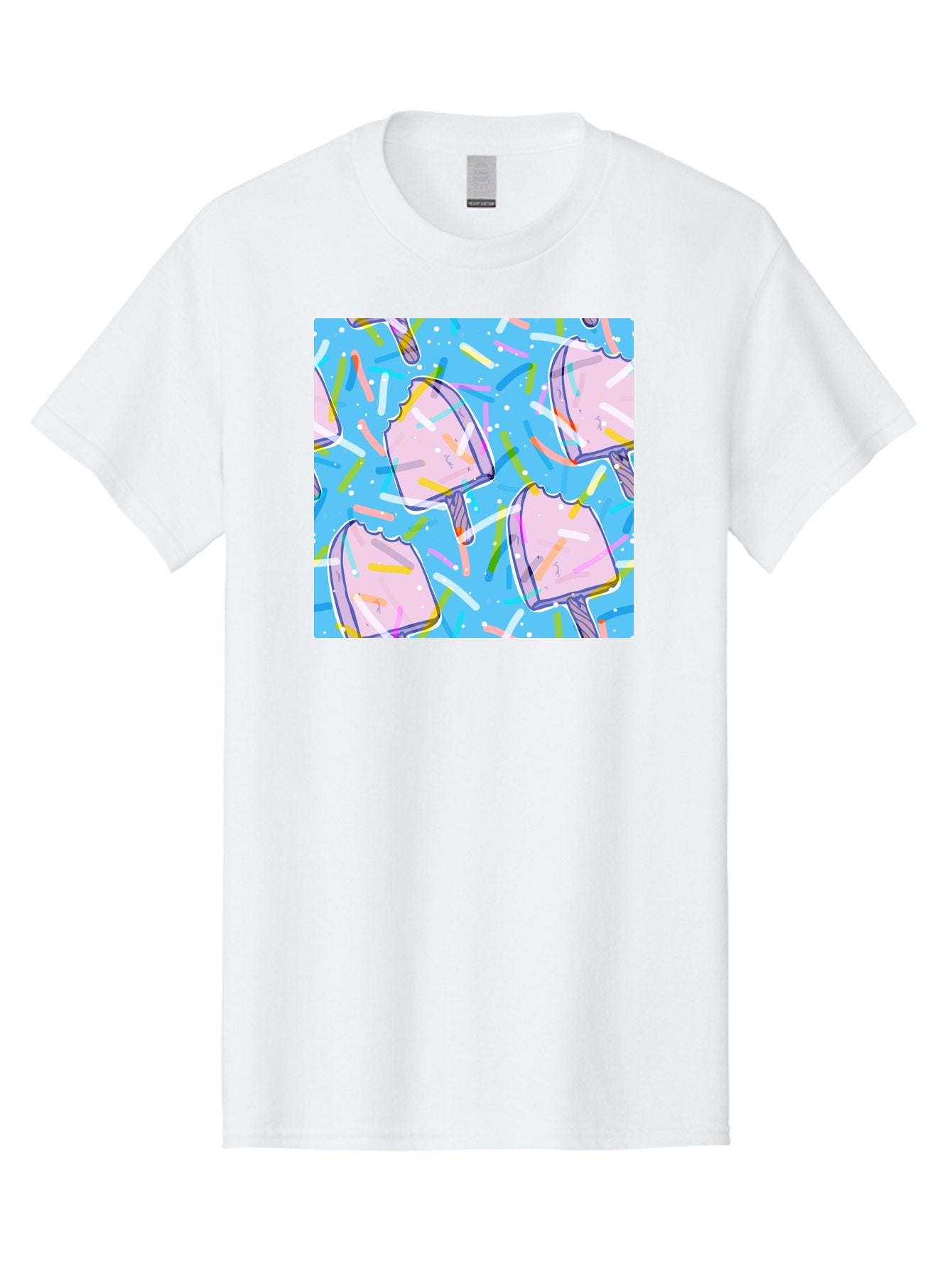 Pink-Popsicles Men'S Graphic Tee, 100% Cotton, Comfortable Casual Summer Wear, Machine Washable, Pink Ice Cream, Ice Pops, Colorful Sprinkles, Sweet Treats, Summer Fun, Candy Coating, Pastel Colors, Festive Atmosphere, Party Theme Aac412 7