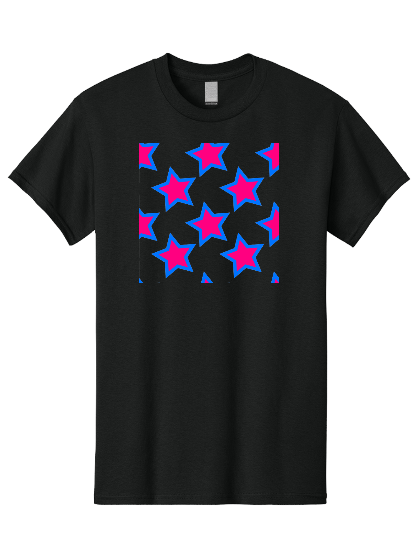 Pink-Stars-Pattern Men'S Graphic Tee, 100% Cotton, Comfortable Casual Summer Wear, Machine Washable, Pink Stars, Blue Outline, Yellow Background, Repeating Pattern, Festive Design, Bright Colors, Fun Graphics, Star Pattern, Aac413 9