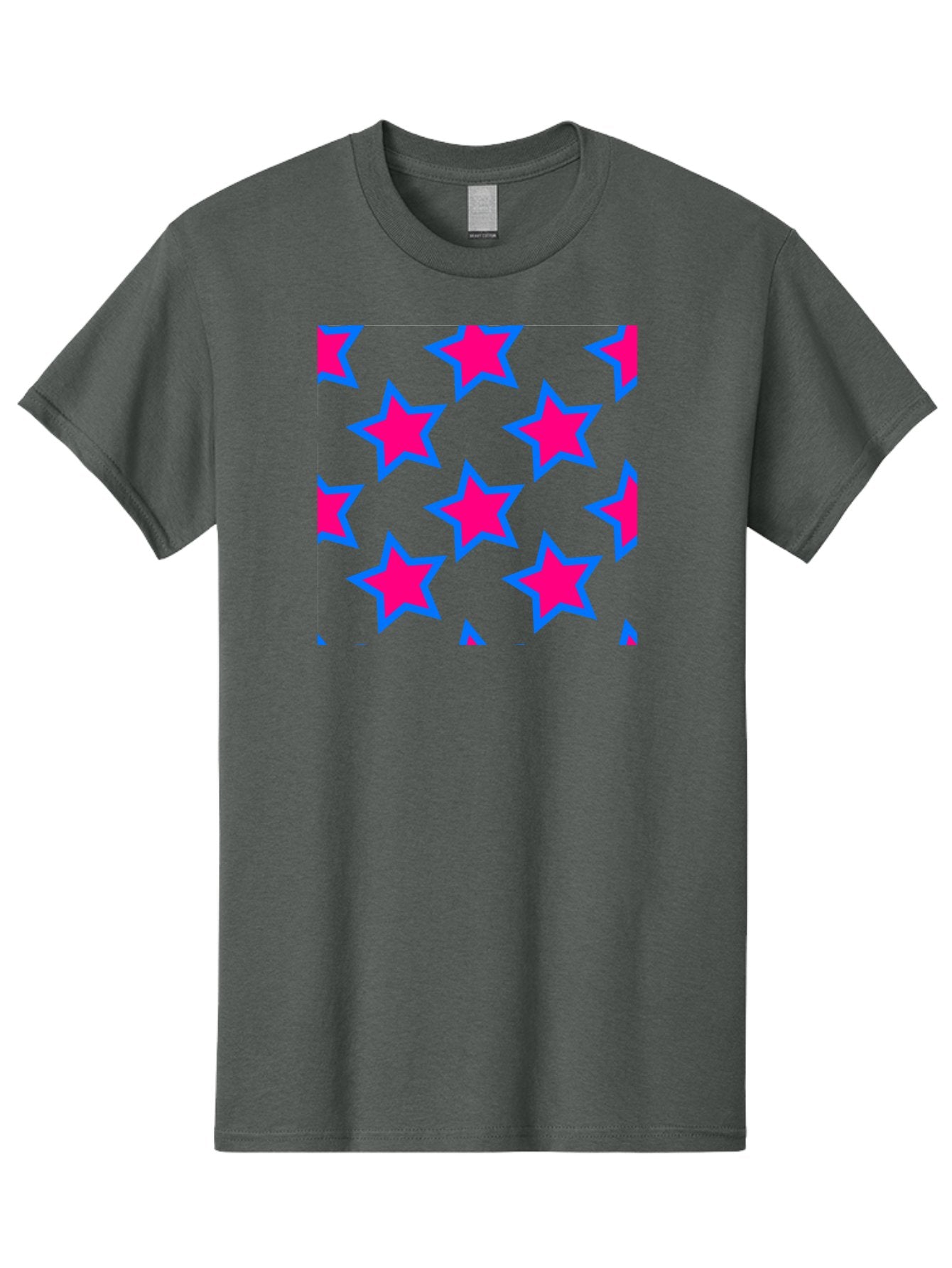 Pink-Stars-Pattern Men'S Graphic Tee, 100% Cotton, Comfortable Casual Summer Wear, Machine Washable, Pink Stars, Blue Outline, Yellow Background, Repeating Pattern, Festive Design, Bright Colors, Fun Graphics, Star Pattern, Aac413