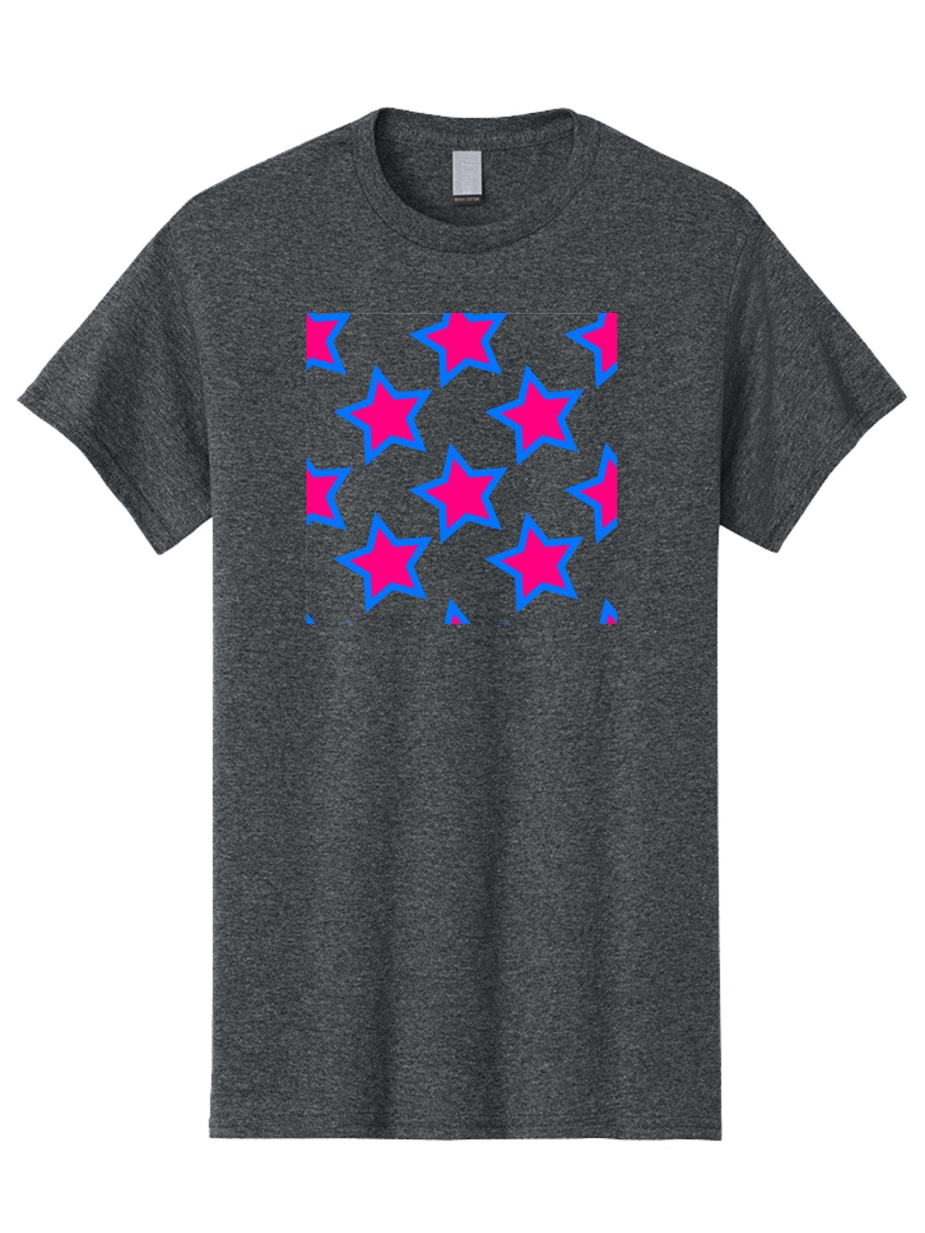 Pink-Stars-Pattern Men'S Graphic Tee, 100% Cotton, Comfortable Casual Summer Wear, Machine Washable, Pink Stars, Blue Outline, Yellow Background, Repeating Pattern, Festive Design, Bright Colors, Fun Graphics, Star Pattern, Aac413 10