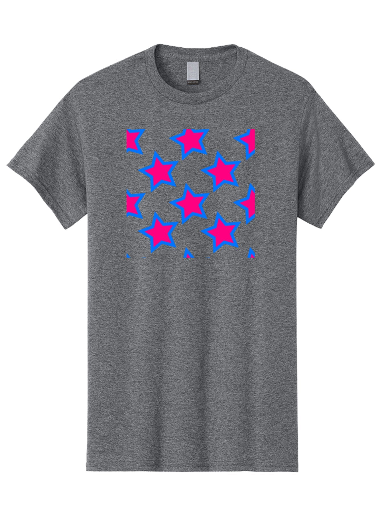 Pink-Stars-Pattern Men'S Graphic Tee, 100% Cotton, Comfortable Casual Summer Wear, Machine Washable, Pink Stars, Blue Outline, Yellow Background, Repeating Pattern, Festive Design, Bright Colors, Fun Graphics, Star Pattern, Aac413