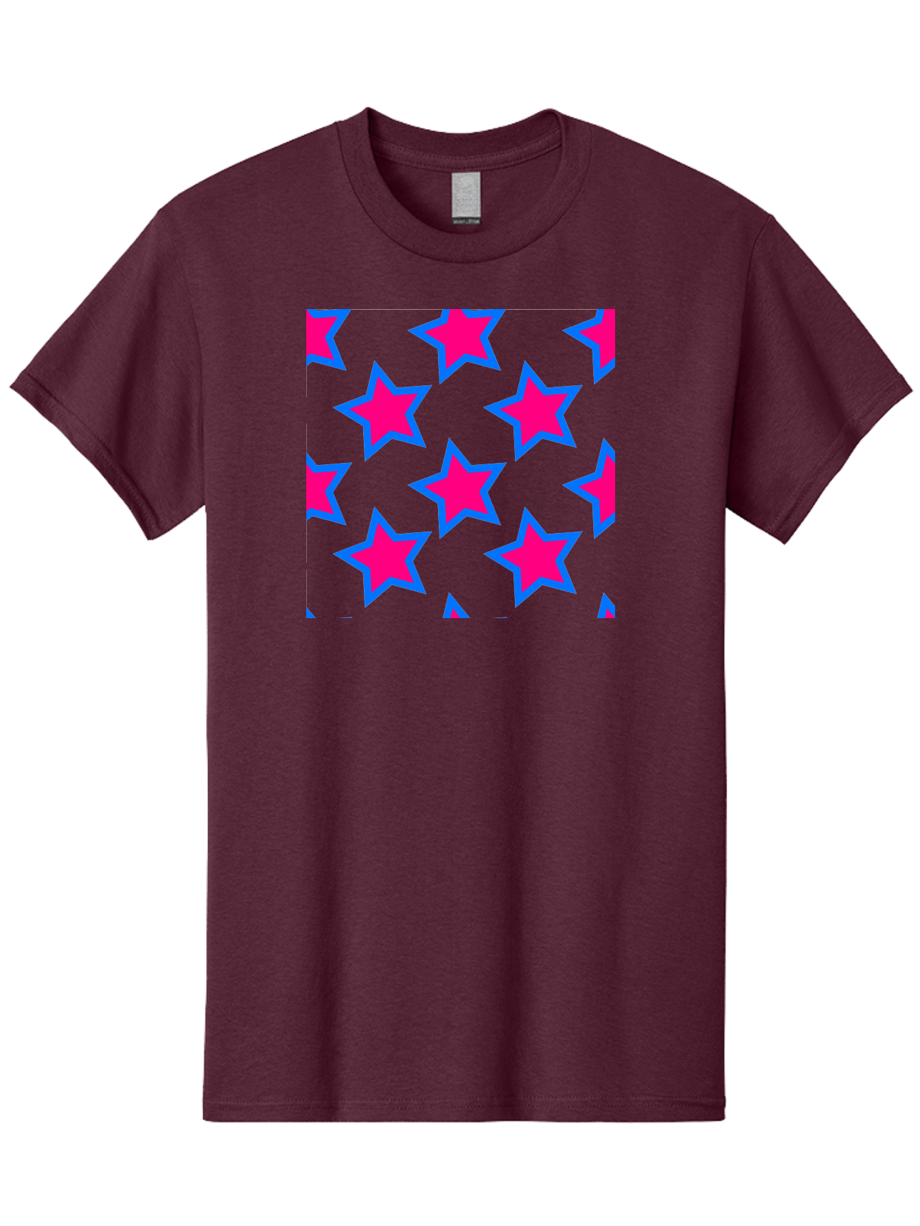 Pink-Stars-Pattern Men'S Graphic Tee, 100% Cotton, Comfortable Casual Summer Wear, Machine Washable, Pink Stars, Blue Outline, Yellow Background, Repeating Pattern, Festive Design, Bright Colors, Fun Graphics, Star Pattern, Aac413 25
