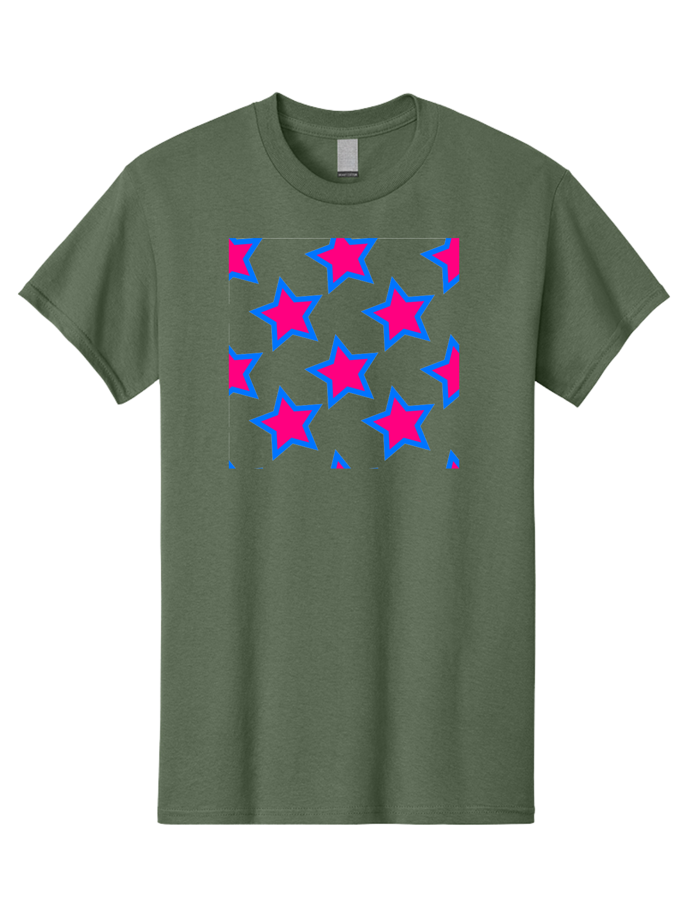 Pink-Stars-Pattern Men'S Graphic Tee, 100% Cotton, Comfortable Casual Summer Wear, Machine Washable, Pink Stars, Blue Outline, Yellow Background, Repeating Pattern, Festive Design, Bright Colors, Fun Graphics, Star Pattern, Aac413 17