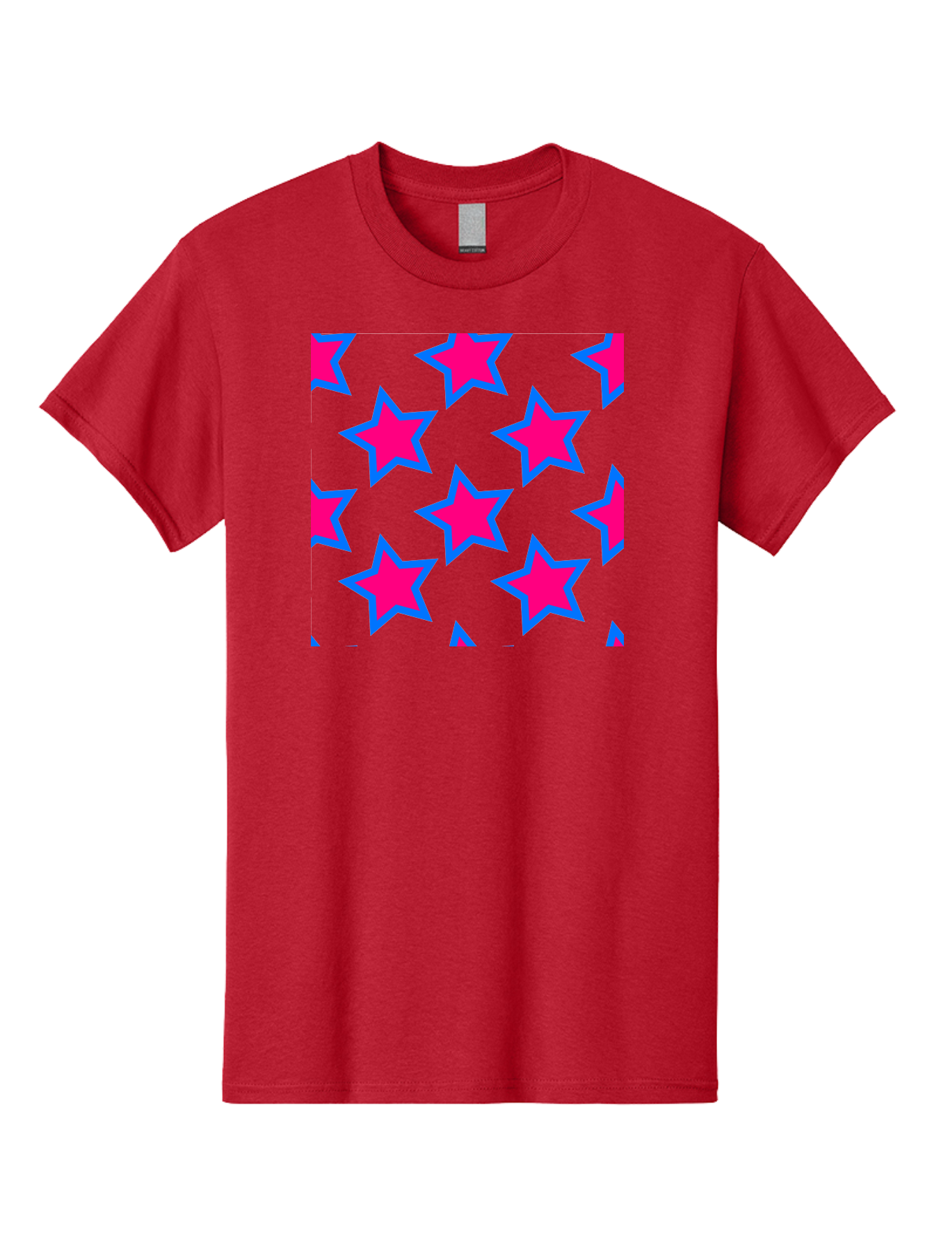 Pink-Stars-Pattern Men'S Graphic Tee, 100% Cotton, Comfortable Casual Summer Wear, Machine Washable, Pink Stars, Blue Outline, Yellow Background, Repeating Pattern, Festive Design, Bright Colors, Fun Graphics, Star Pattern, Aac413 15