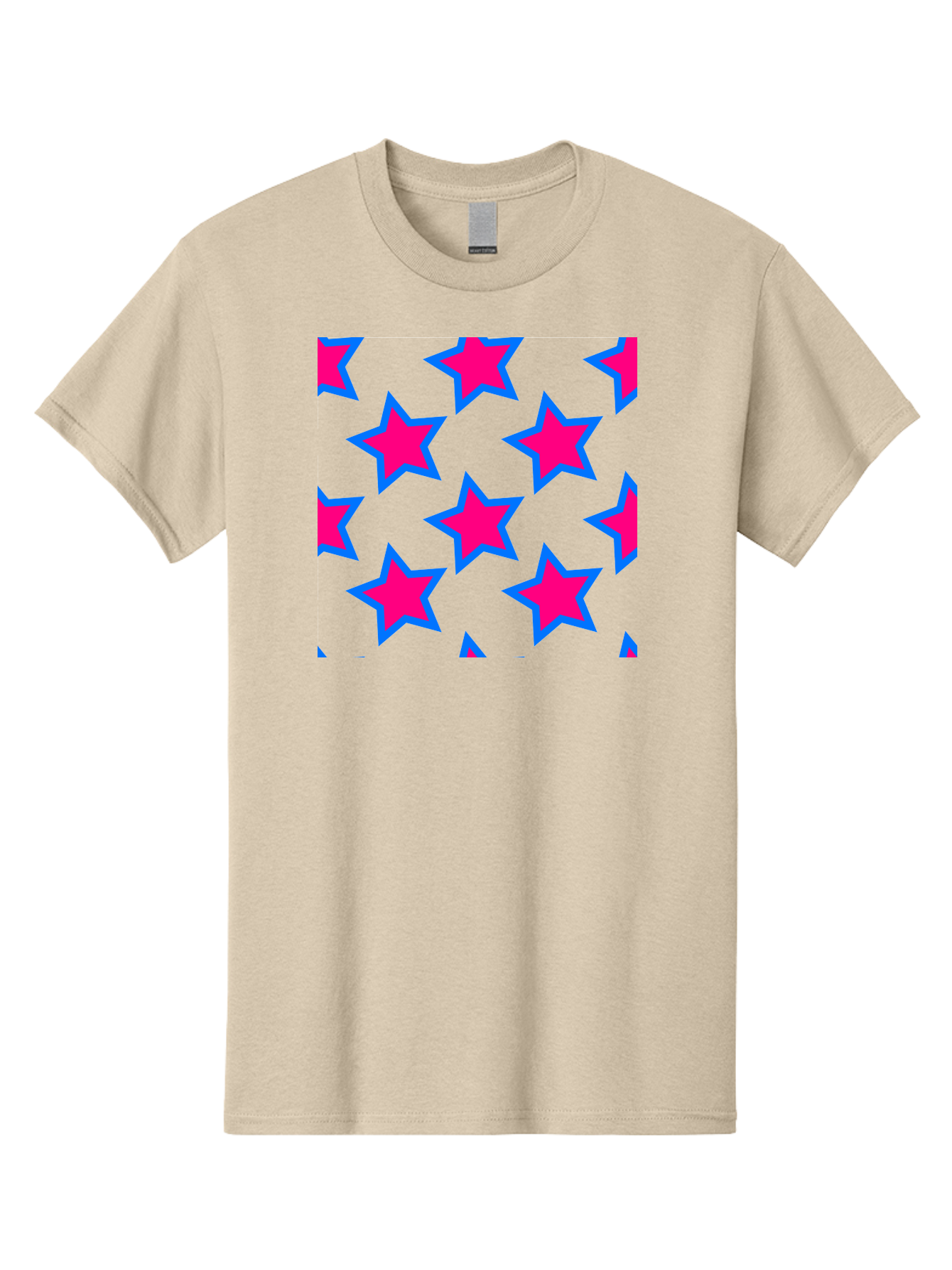 Pink-Stars-Pattern Men'S Graphic Tee, 100% Cotton, Comfortable Casual Summer Wear, Machine Washable, Pink Stars, Blue Outline, Yellow Background, Repeating Pattern, Festive Design, Bright Colors, Fun Graphics, Star Pattern, Aac413 3