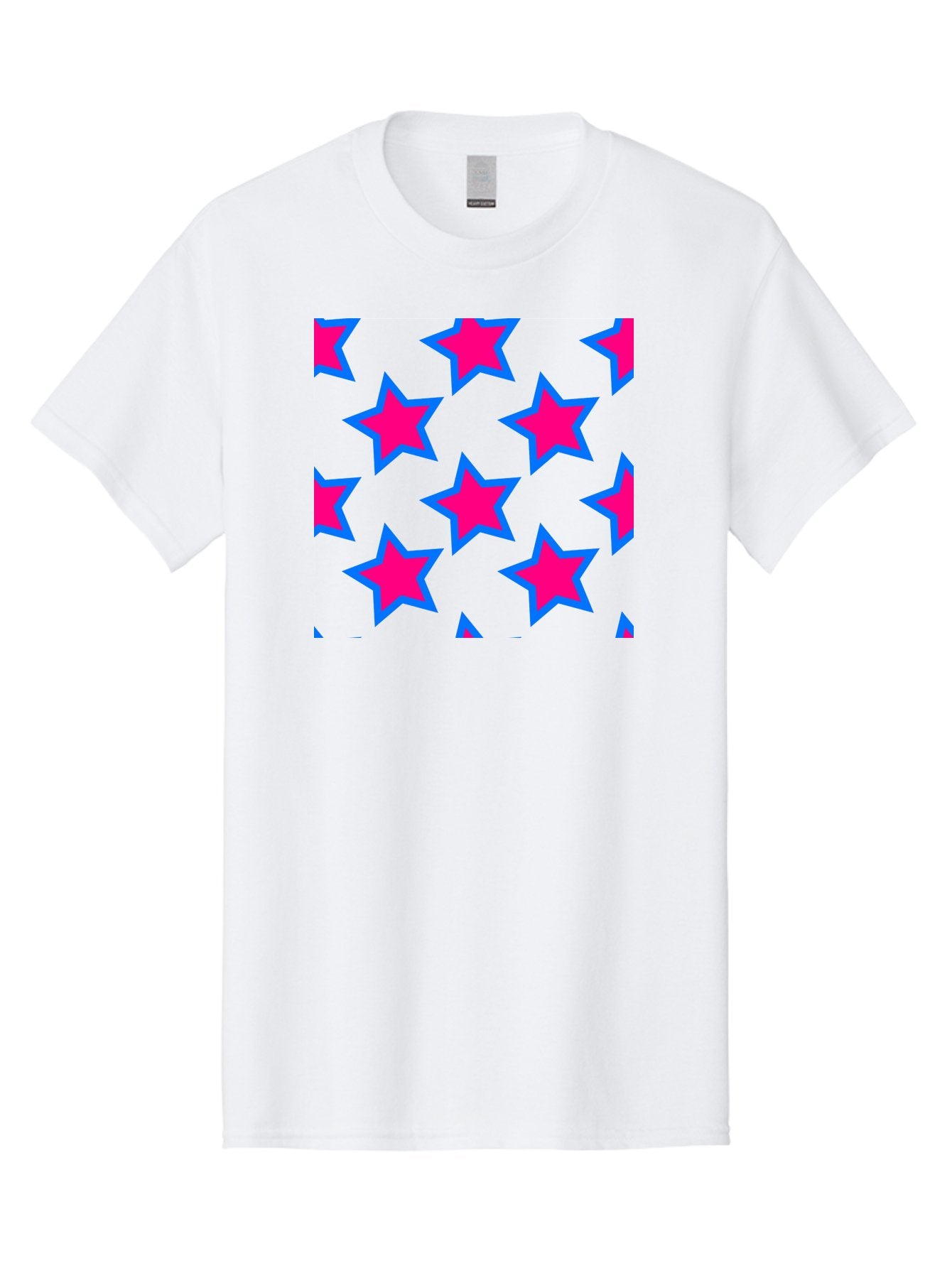 Pink-Stars-Pattern Men'S Graphic Tee, 100% Cotton, Comfortable Casual Summer Wear, Machine Washable, Pink Stars, Blue Outline, Yellow Background, Repeating Pattern, Festive Design, Bright Colors, Fun Graphics, Star Pattern, Aac413 8