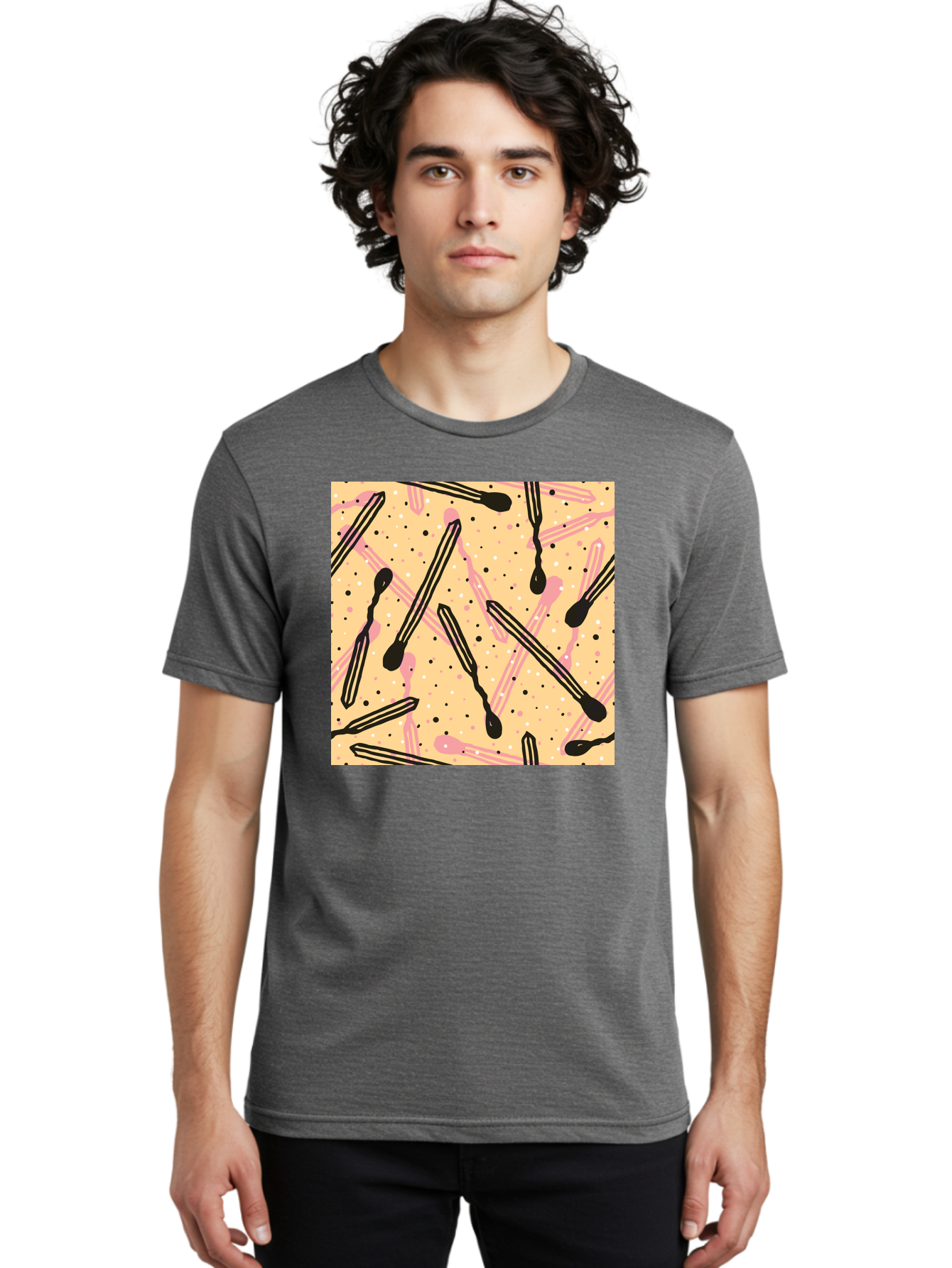Pipettes Men'S Graphic Tee, 100% Cotton, Comfortable Casual Summer Wear, Machine Washable, Lip Gloss, Makeup, Beauty Products, Cosmetic Design, Abstract Pattern, Trendy Colors, Pink And Black Accents, Yellow Background, Fashion Texture, Aac414 10