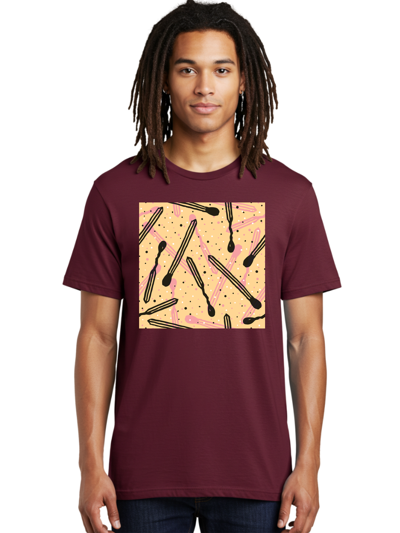 Pipettes Men'S Graphic Tee, 100% Cotton, Comfortable Casual Summer Wear, Machine Washable, Lip Gloss, Makeup, Beauty Products, Cosmetic Design, Abstract Pattern, Trendy Colors, Pink And Black Accents, Yellow Background, Fashion Texture, Aac414 14