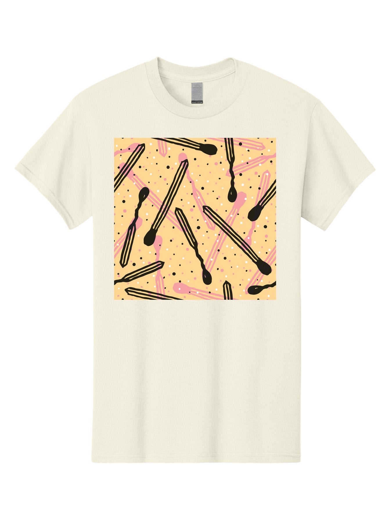 Pipettes Men'S Graphic Tee, 100% Cotton, Comfortable Casual Summer Wear, Machine Washable, Lip Gloss, Makeup, Beauty Products, Cosmetic Design, Abstract Pattern, Trendy Colors, Pink And Black Accents, Yellow Background, Fashion Texture, Aac414 3