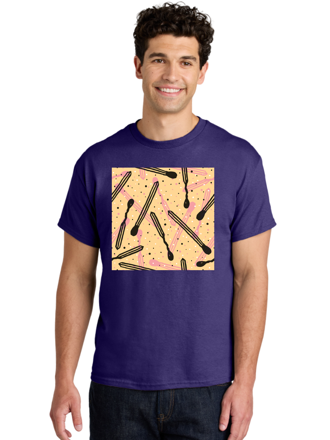 Pipettes Men'S Graphic Tee, 100% Cotton, Comfortable Casual Summer Wear, Machine Washable, Lip Gloss, Makeup, Beauty Products, Cosmetic Design, Abstract Pattern, Trendy Colors, Pink And Black Accents, Yellow Background, Fashion Texture, Aac414 28