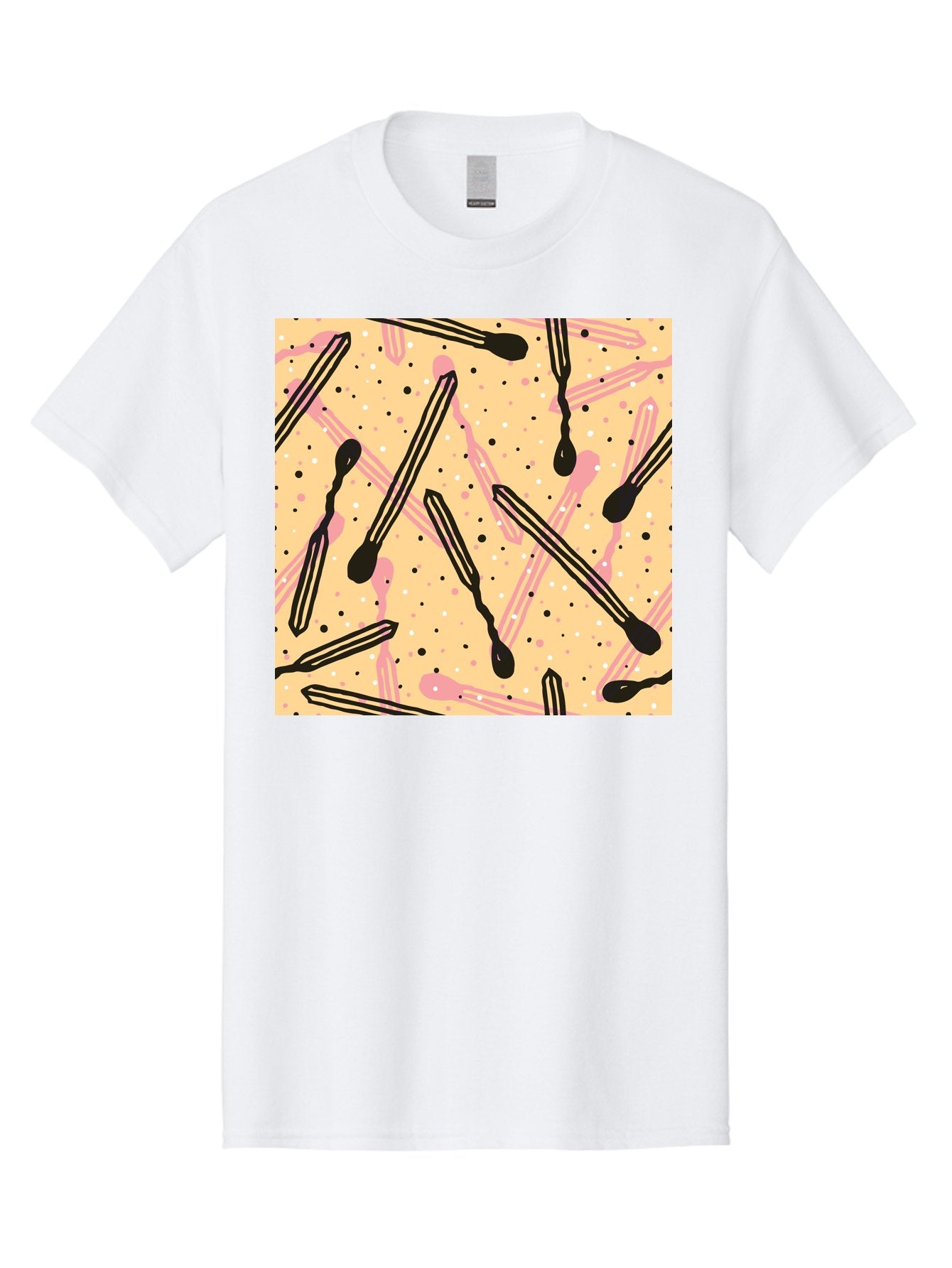 Pipettes Men'S Graphic Tee, 100% Cotton, Comfortable Casual Summer Wear, Machine Washable, Lip Gloss, Makeup, Beauty Products, Cosmetic Design, Abstract Pattern, Trendy Colors, Pink And Black Accents, Yellow Background, Fashion Texture, Aac414 4