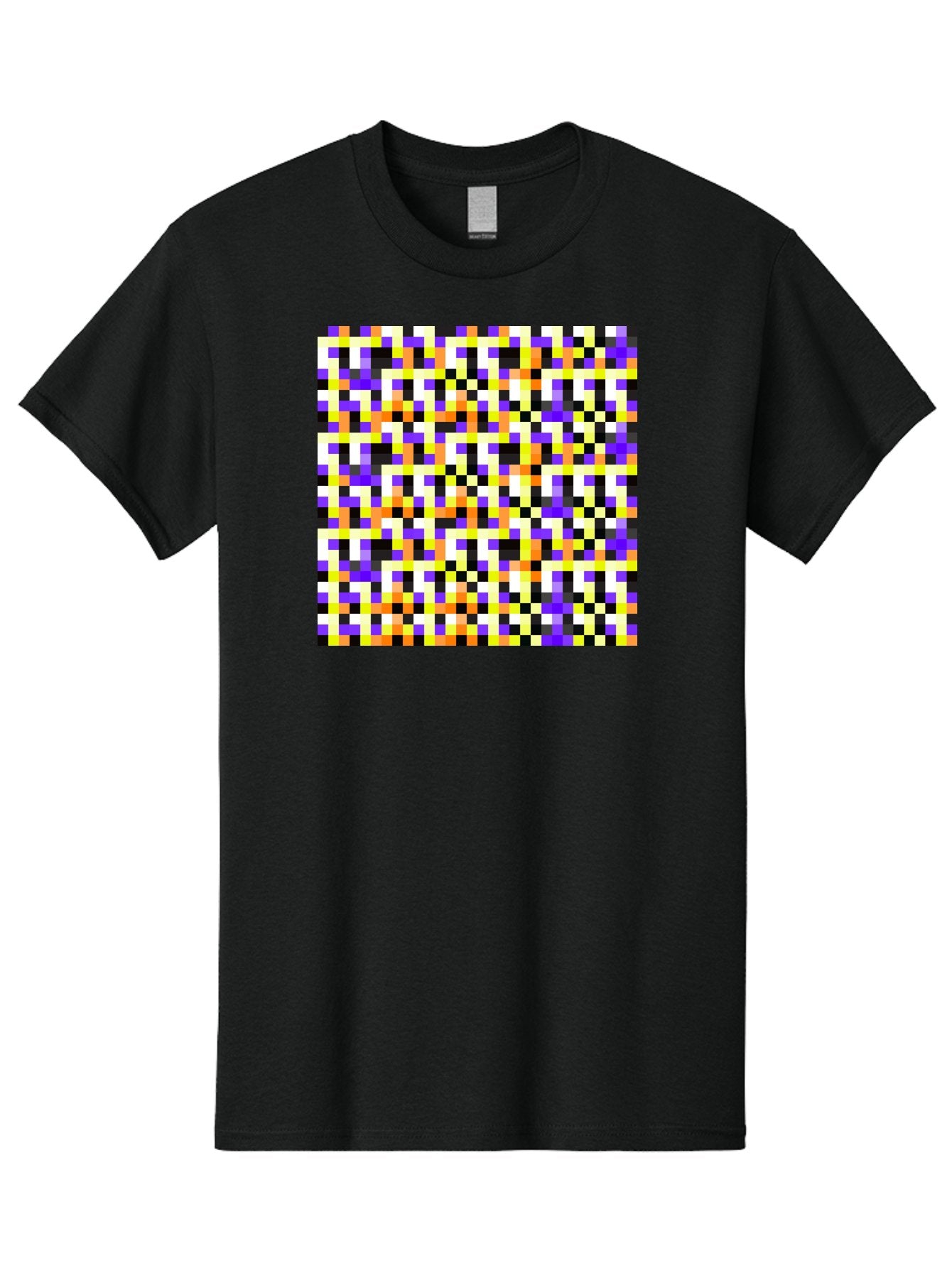 Pixel-Art-Pattern Men'S Graphic Tee, 100% Cotton, Comfortable Casual Summer Wear, Machine Washable, Vibrant Pixel Art, Colorful Pattern, Digital Design, Abstract Art, Bright Colors, Yellow, Orange, Purple, Black, White, Geometric Shapes, Aac415 15