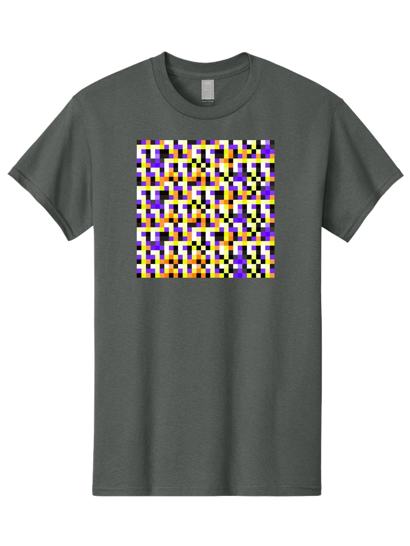 Pixel-Art-Pattern Men'S Graphic Tee, 100% Cotton, Comfortable Casual Summer Wear, Machine Washable, Vibrant Pixel Art, Colorful Pattern, Digital Design, Abstract Art, Bright Colors, Yellow, Orange, Purple, Black, White, Geometric Shapes, Aac415 8